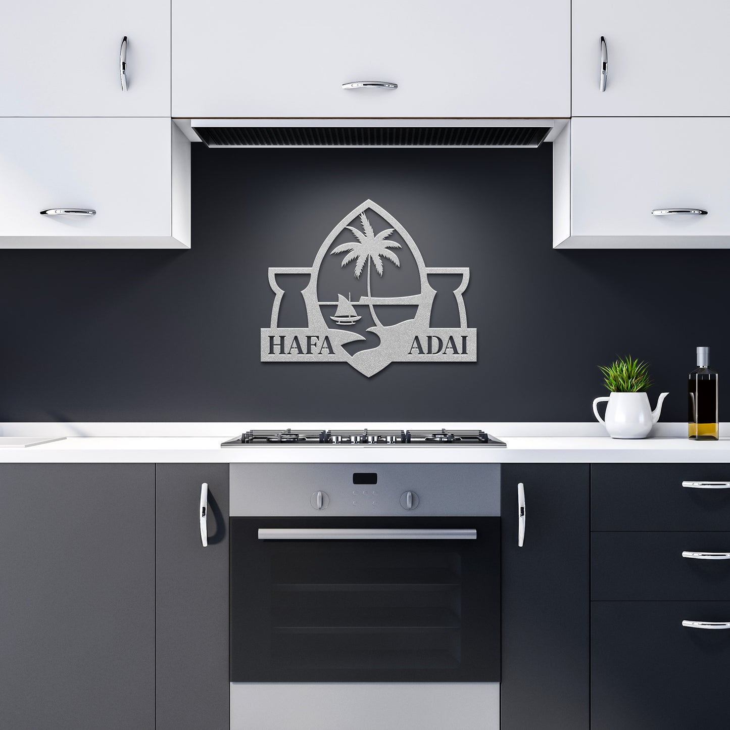 Hafa Adai Guam Seal Latte Stone Metal Wall Decor Sign