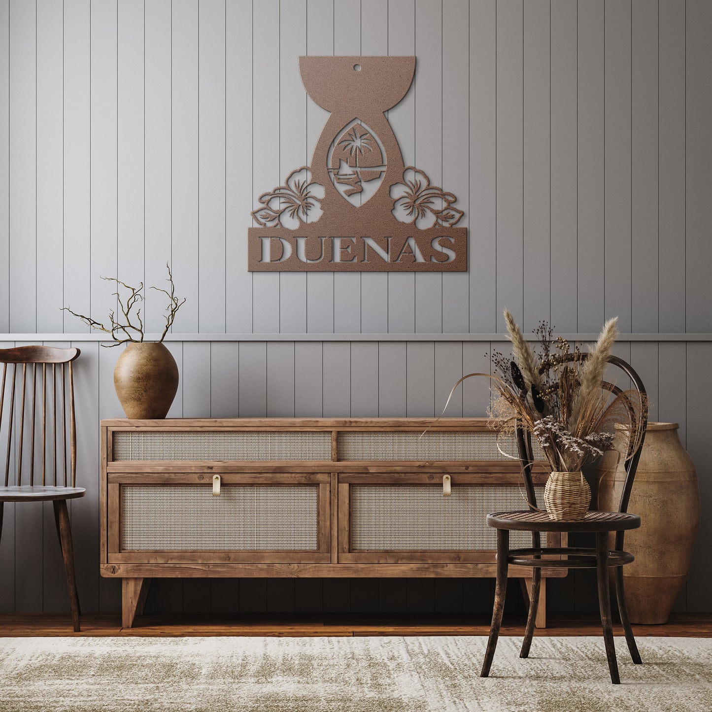Personalized Guam Latte Stone Flowers Metal Wall Decor Sign