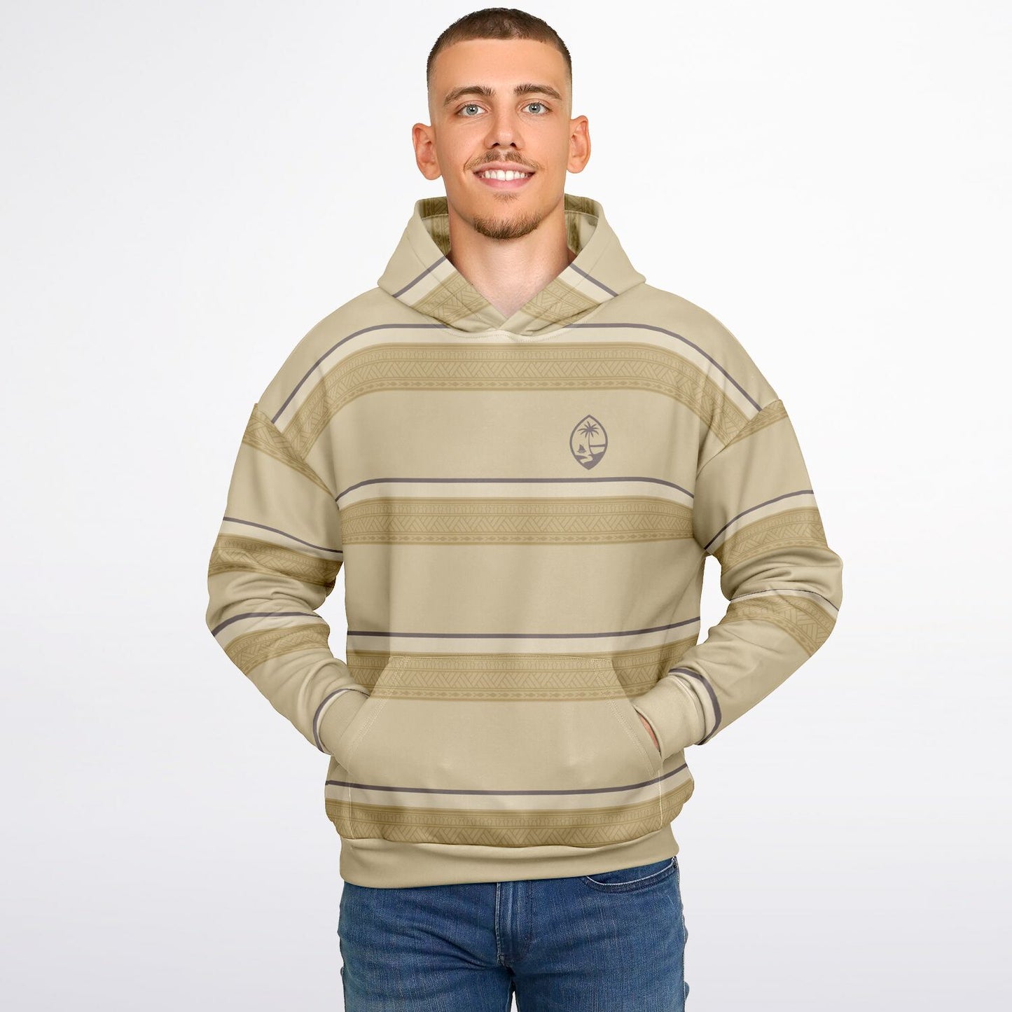 Guam Tribal Striped Khaki Unisex AOP Heavyweight Oversized Hoodie