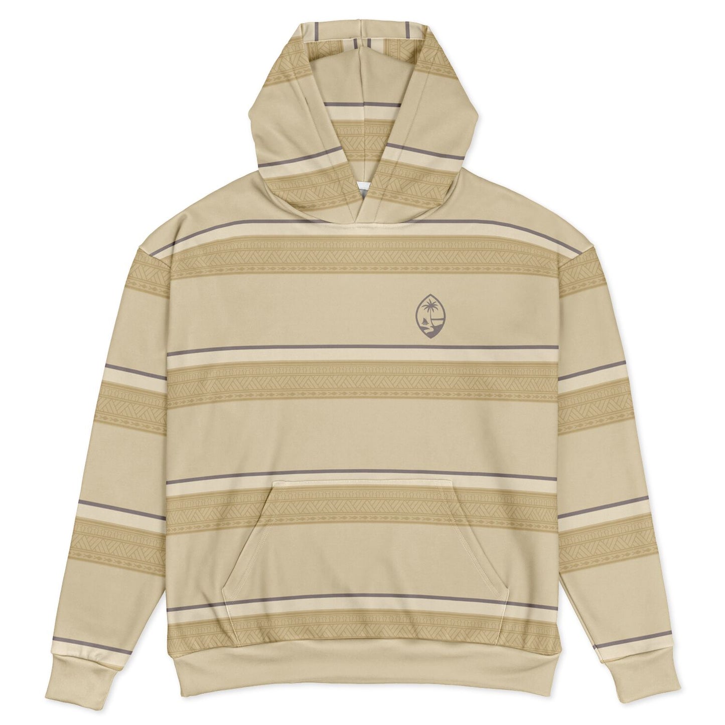 Guam Tribal Striped Khaki Unisex AOP Heavyweight Oversized Hoodie