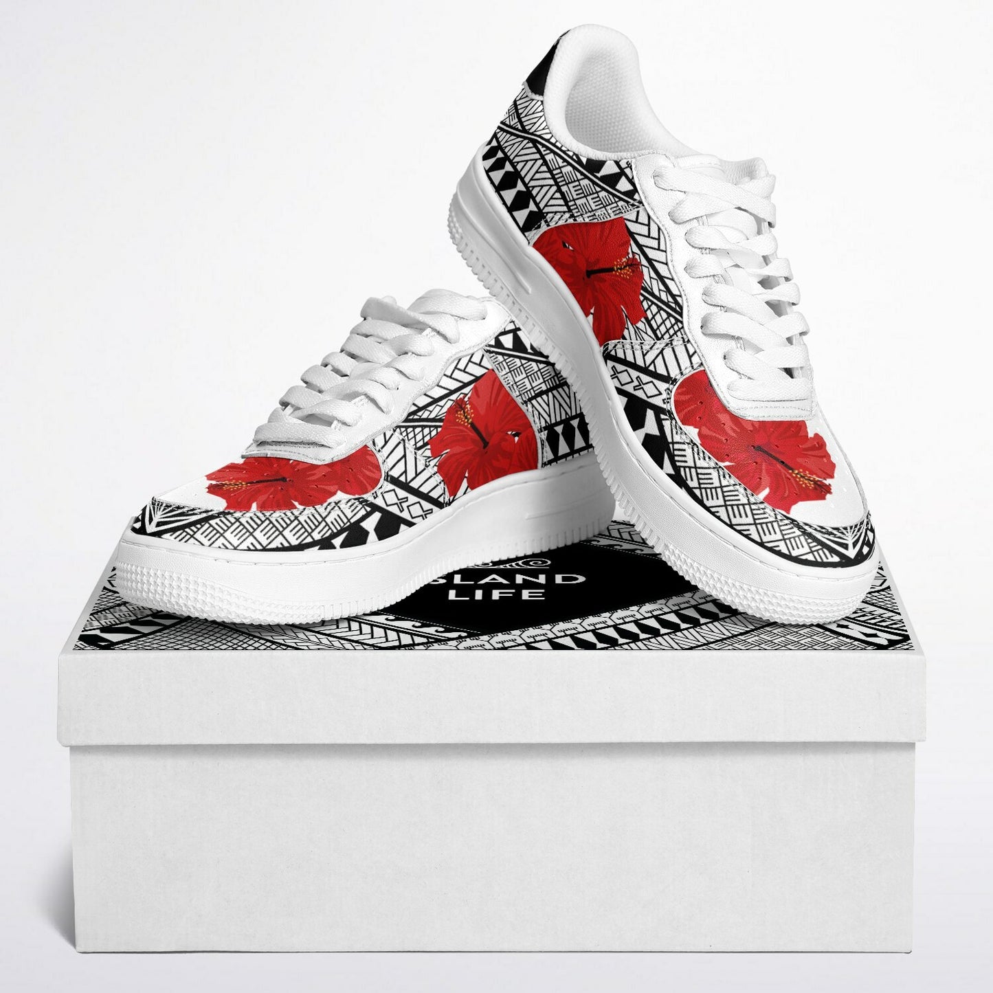 Guam Red Hibiscus Tribal White Core Low Shoes