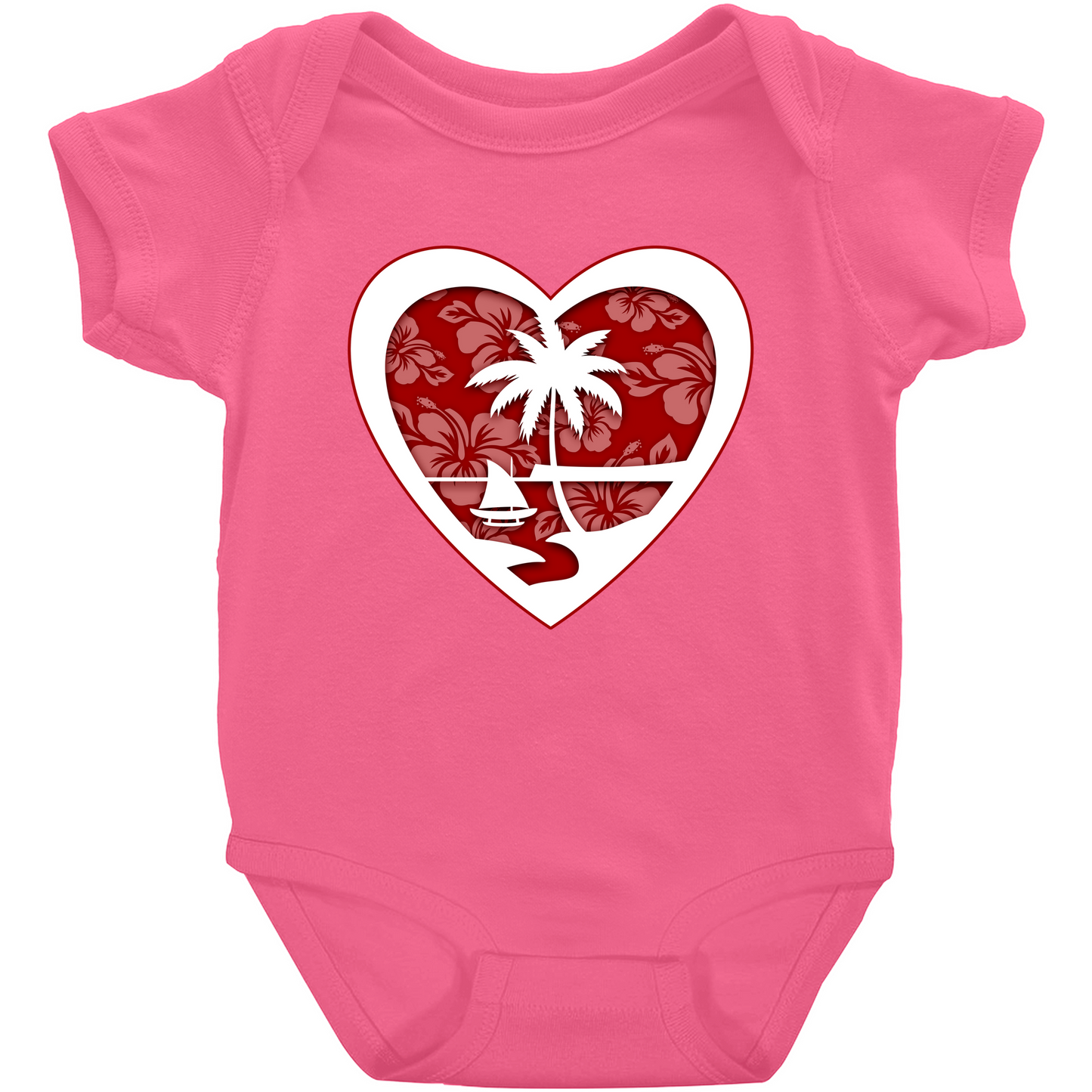 Heart Guam Hibiscus Red Baby One Piece Bodysuit