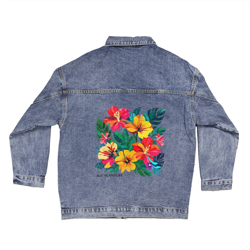 Island Life Tropical Flowers Guam CNMI Oversized Women's Denim Jacket