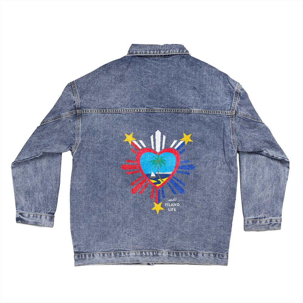 Guam PI Heart Oversized Women's Denim Jacket