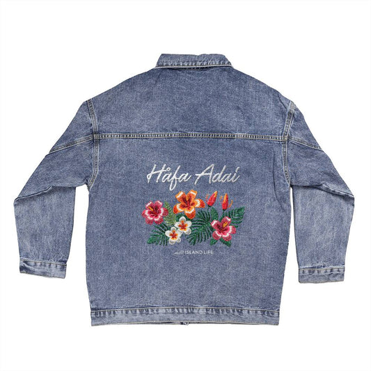 Hafa Adai Flowers Guam CNMI Oversized Women's Denim Jacket
