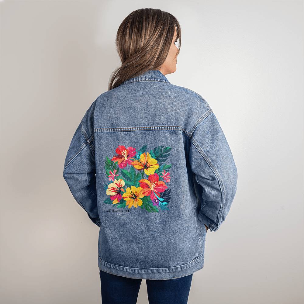 Island Life Tropical Flowers Guam CNMI Oversized Women's Denim Jacket