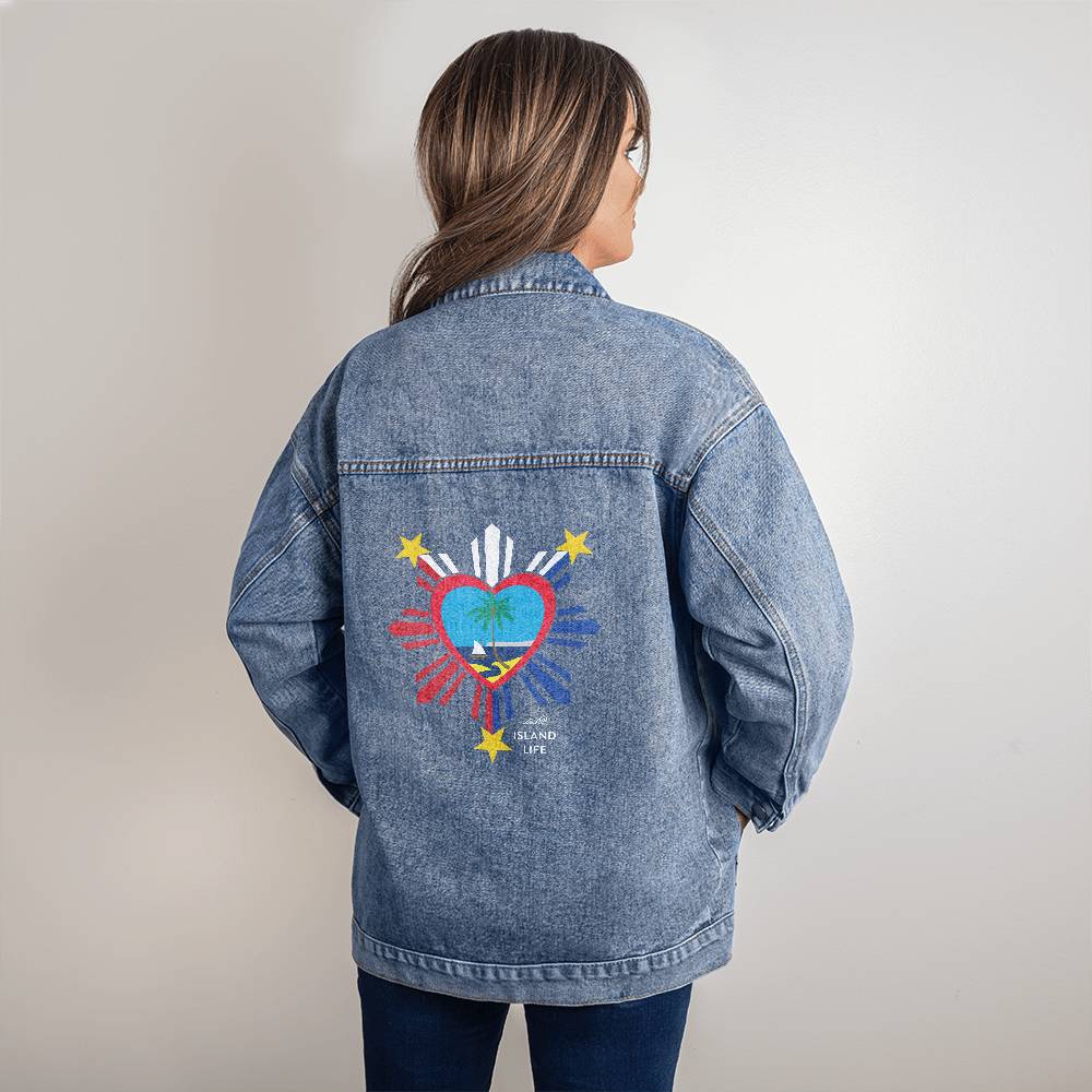 Guam PI Heart Oversized Women's Denim Jacket