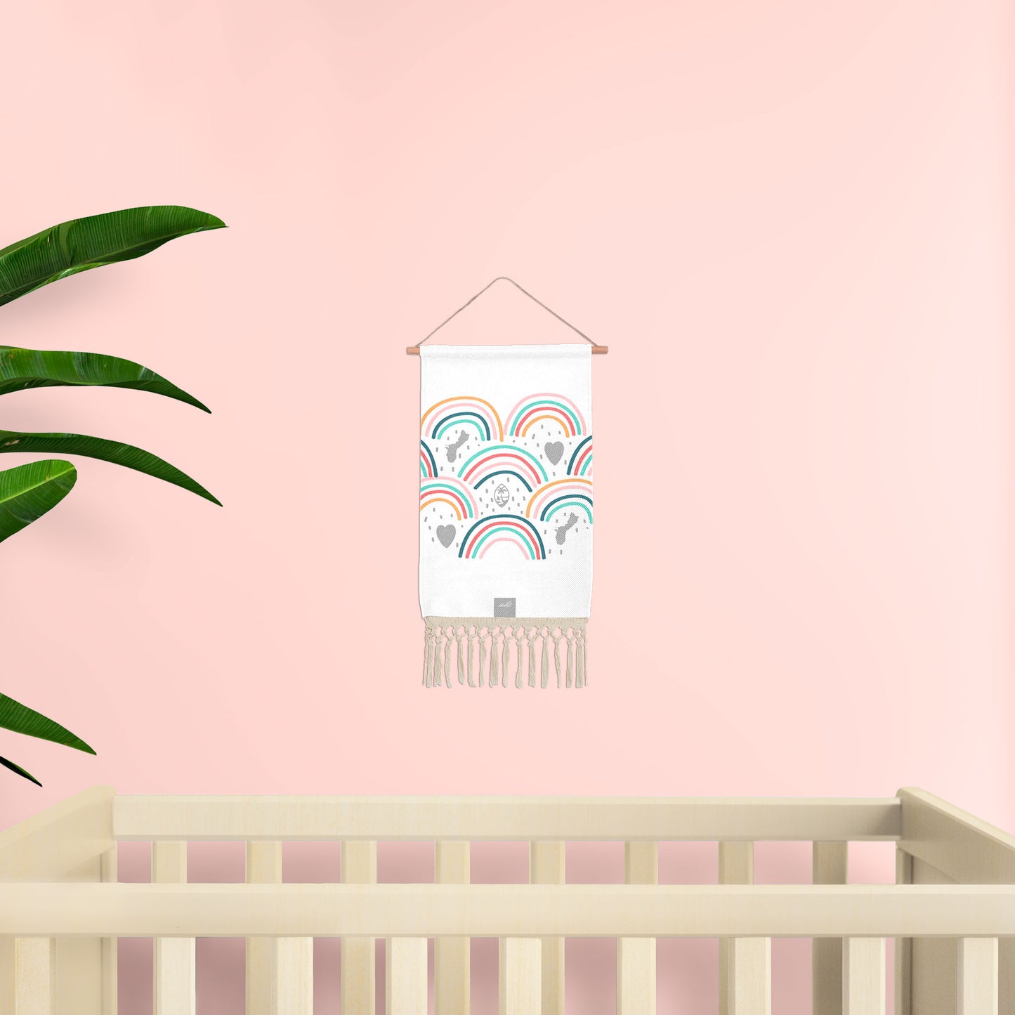 Guam Hearts and Rainbows Linen Hanging Poster