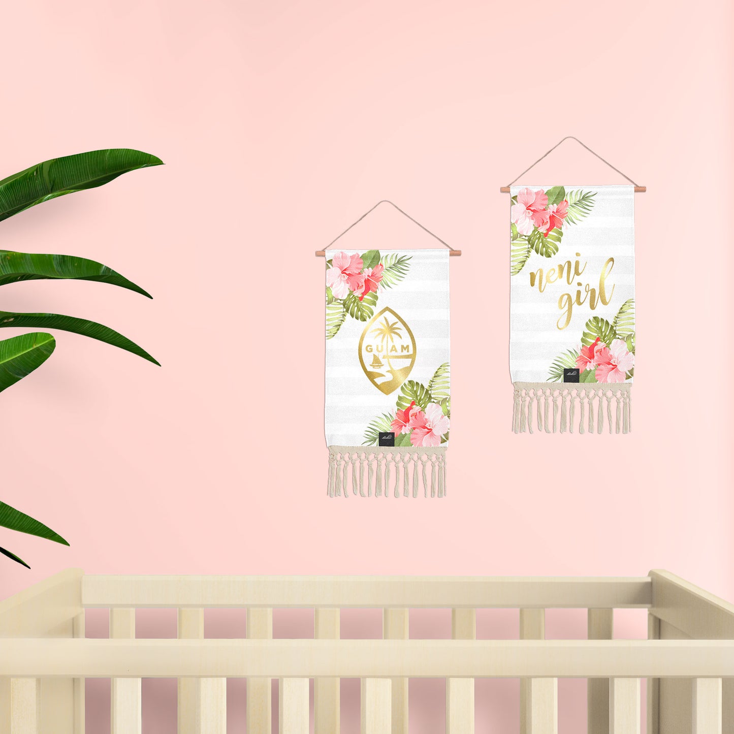 Guam Hibiscus Striped Linen Hanging Poster