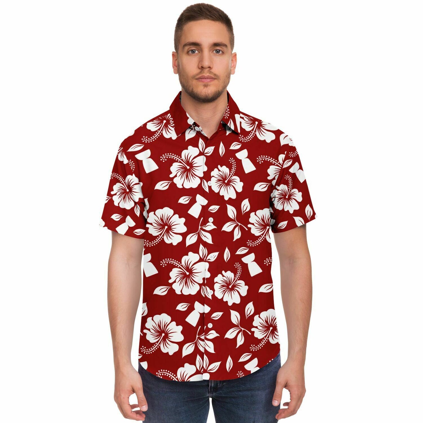 Hibiscus Latte Stone Guam CNMI Button Down Shirt