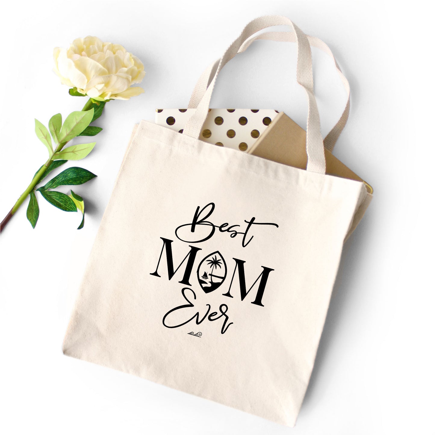 Best Mom Ever Script Guam Heavyweight Tote Bag