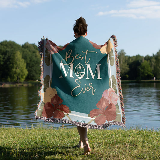 Best Mom Ever Script Guam Woven Blanket