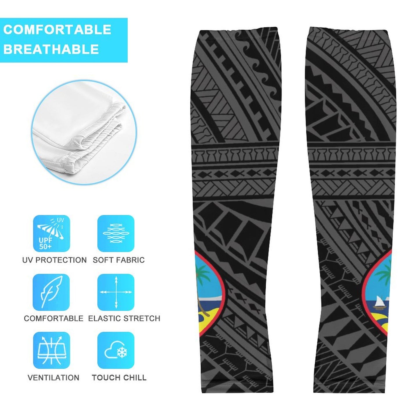 Guam Seal Tribal Gray Arm Sleeves All Over Print Arm Sleeves