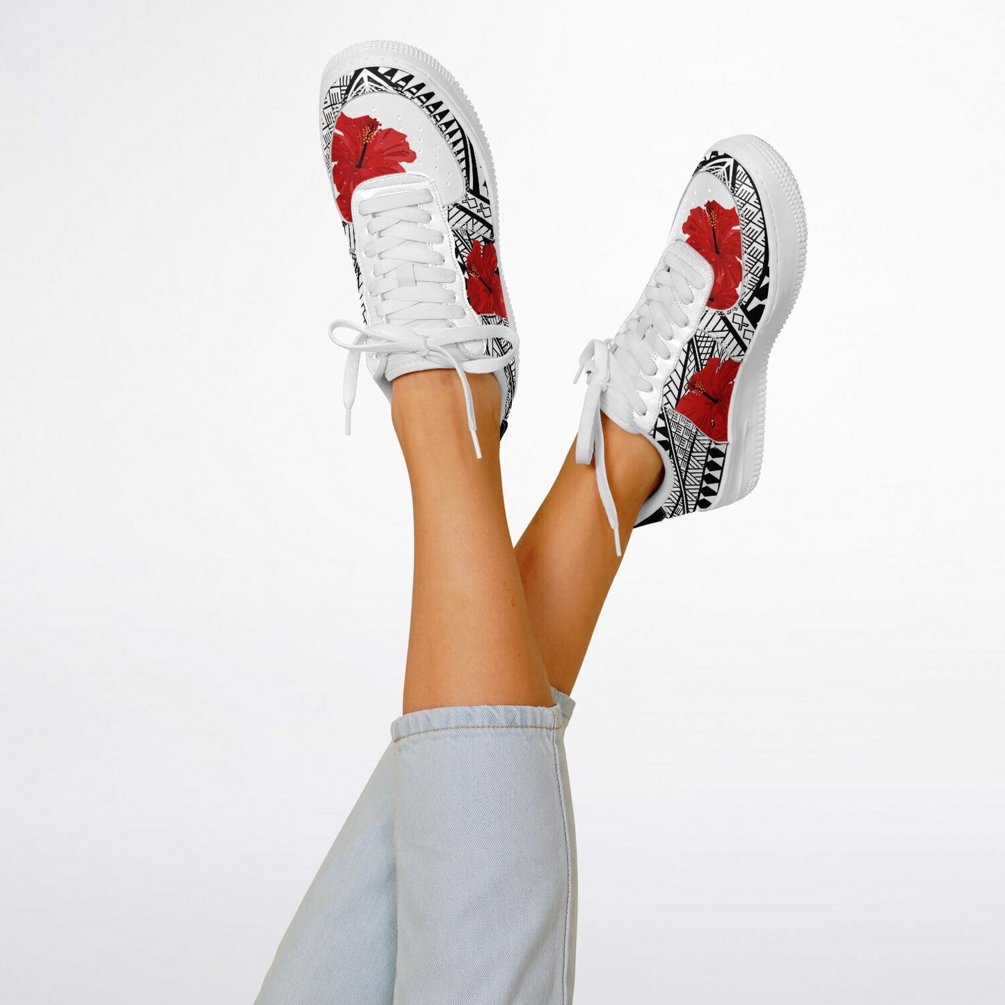 Guam Red Hibiscus Tribal White Core Low Shoes