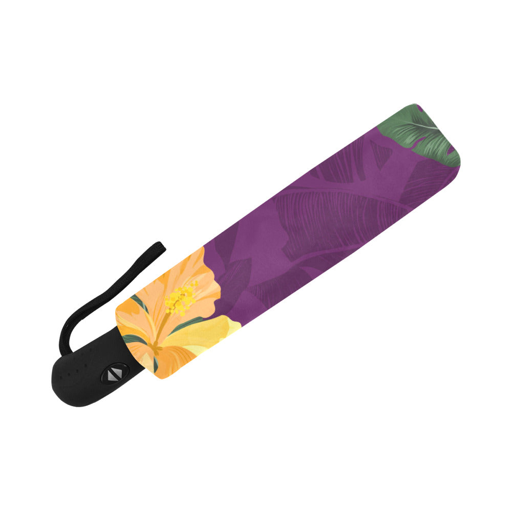 Hibiscus Banana Leaves Purple Anti-UV Auto-Foldable Umbrella