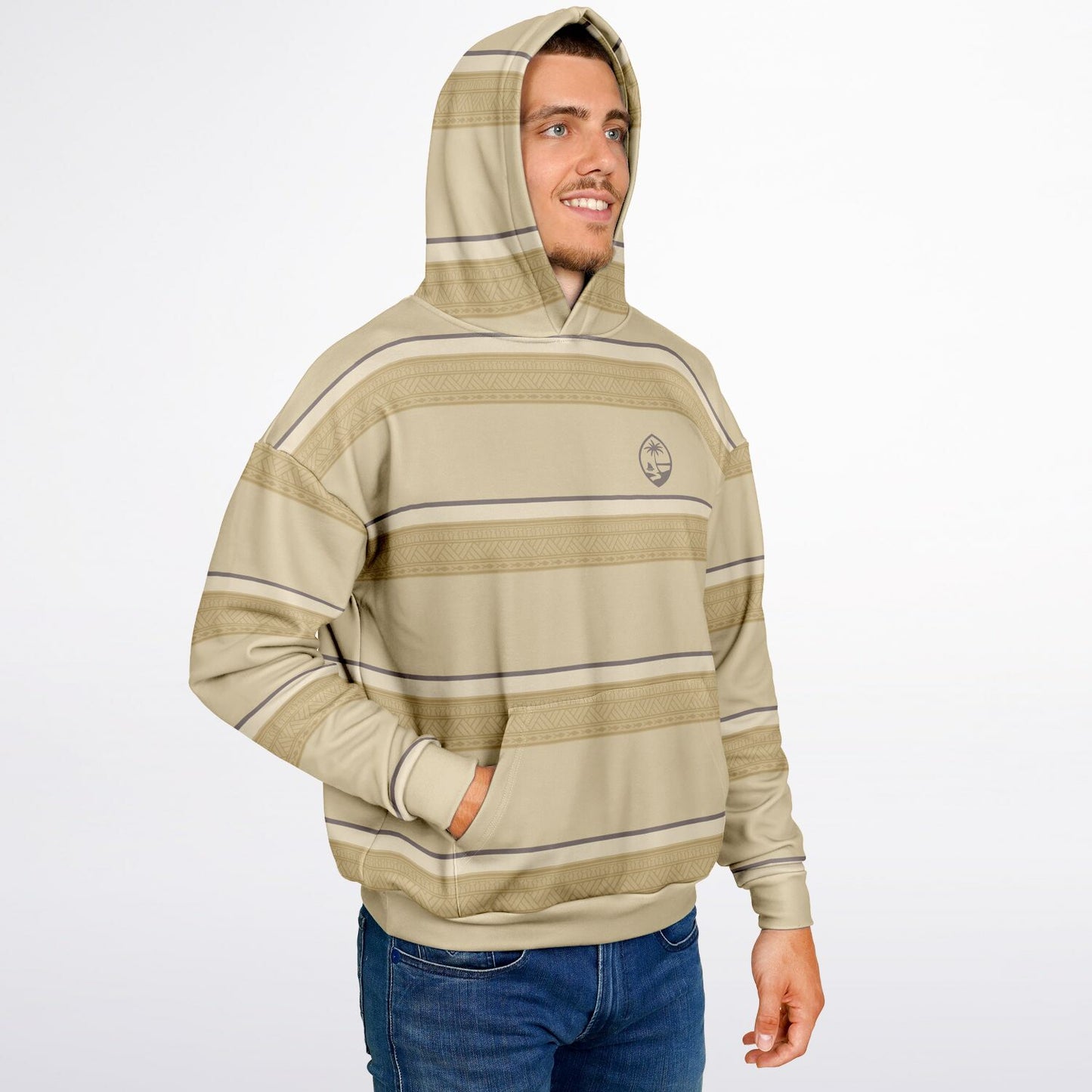 Guam Tribal Striped Khaki Unisex AOP Heavyweight Oversized Hoodie