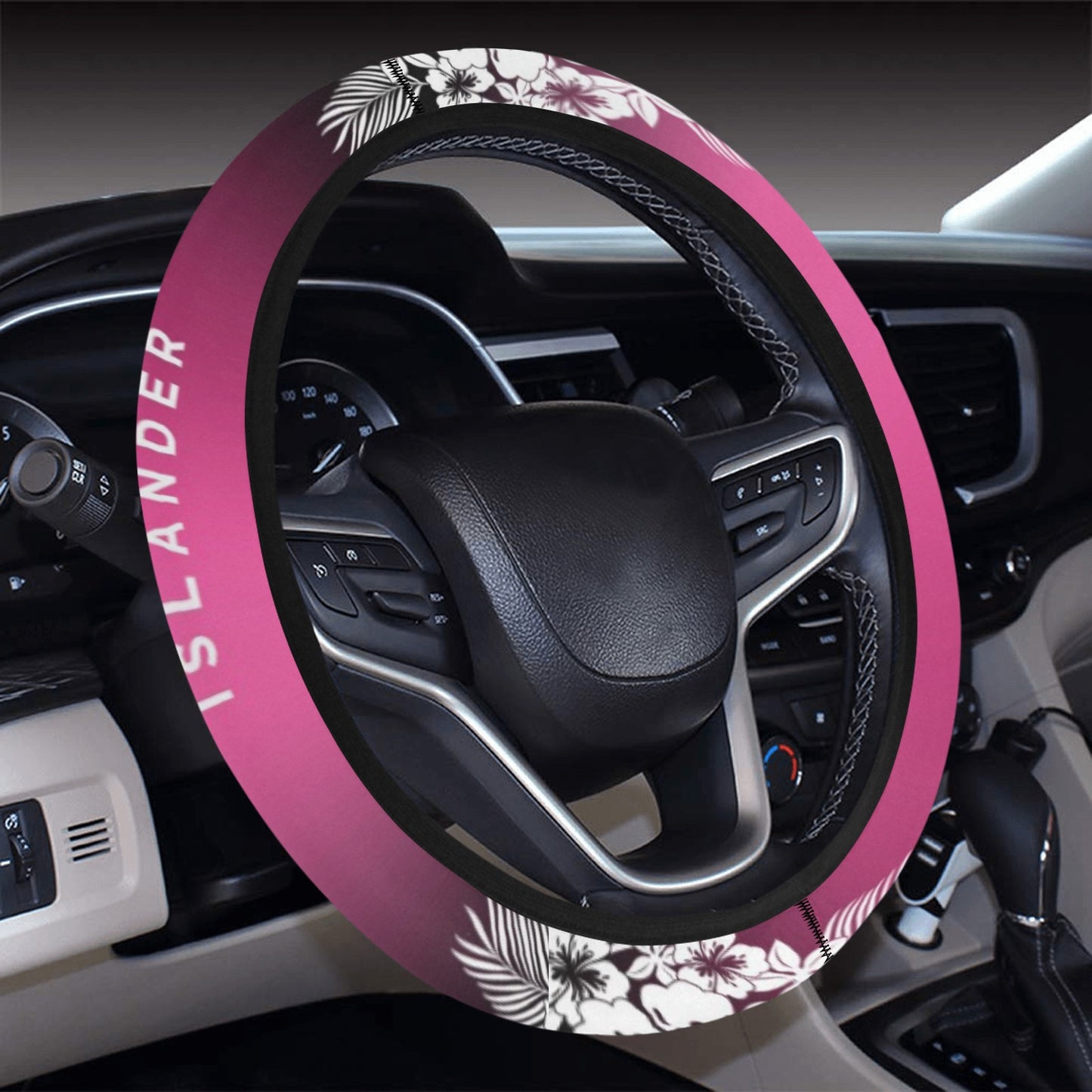 Tropical Hibiscus Islander Guam CNMI Pink Steering Wheel Cover with Anti-Slip Insert
