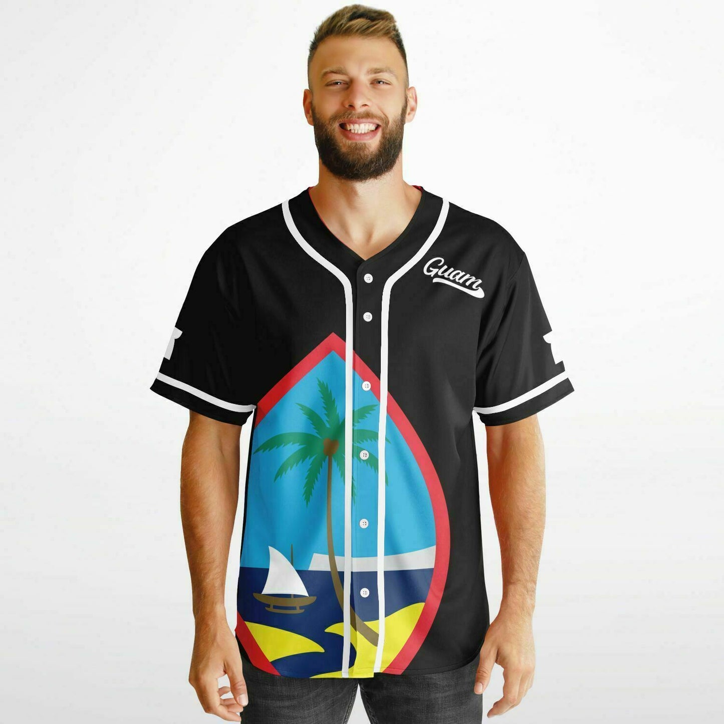 Guam Seal Red Black Reversible Baseball Jersey