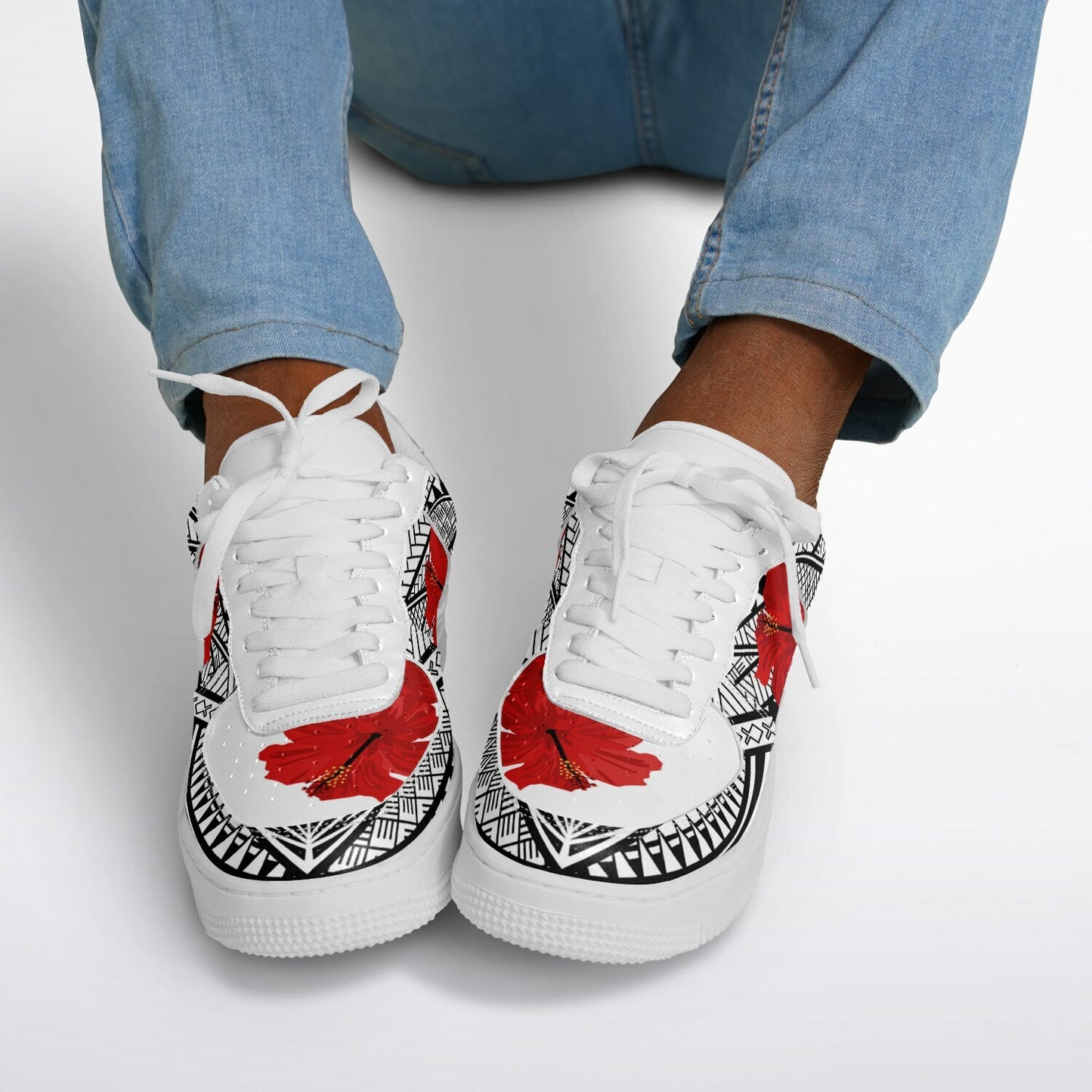 Guam Red Hibiscus Tribal White Core Low Shoes