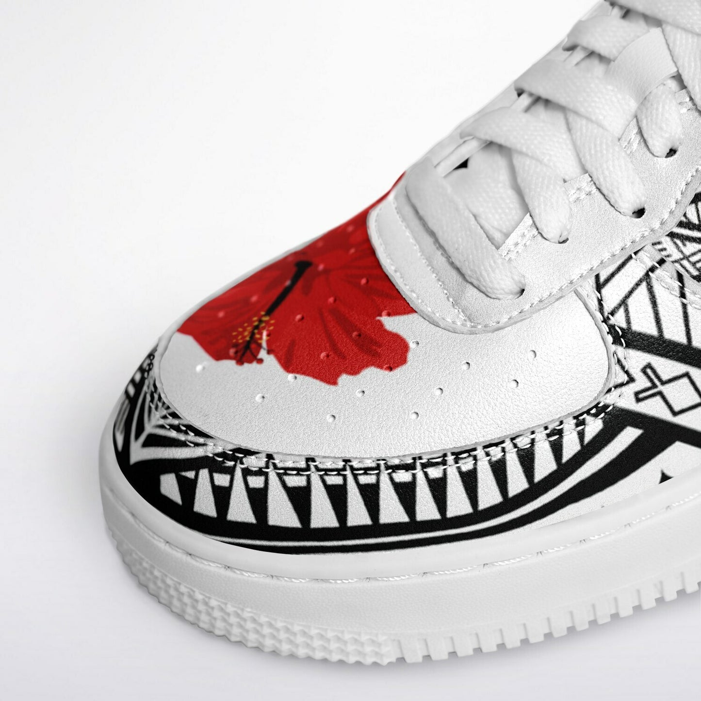 Guam Red Hibiscus Tribal White Core Low Shoes