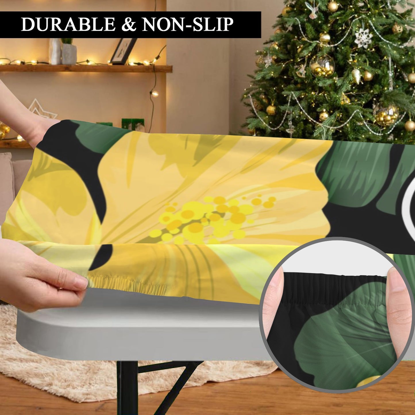 Guam Hibiscus Paradise Yellow Fitted Tablecloth