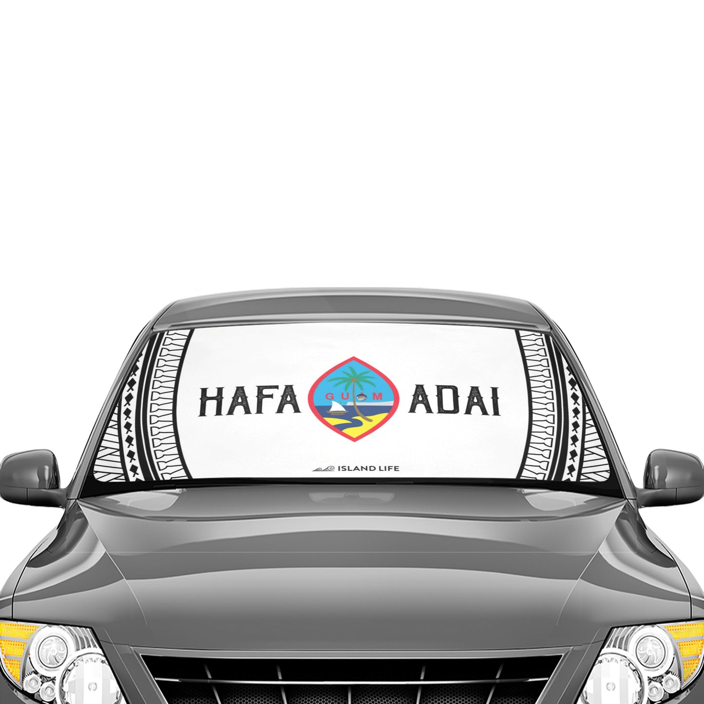 Hafa Adai Guam Tribal White Car Sun Shade Umbrella