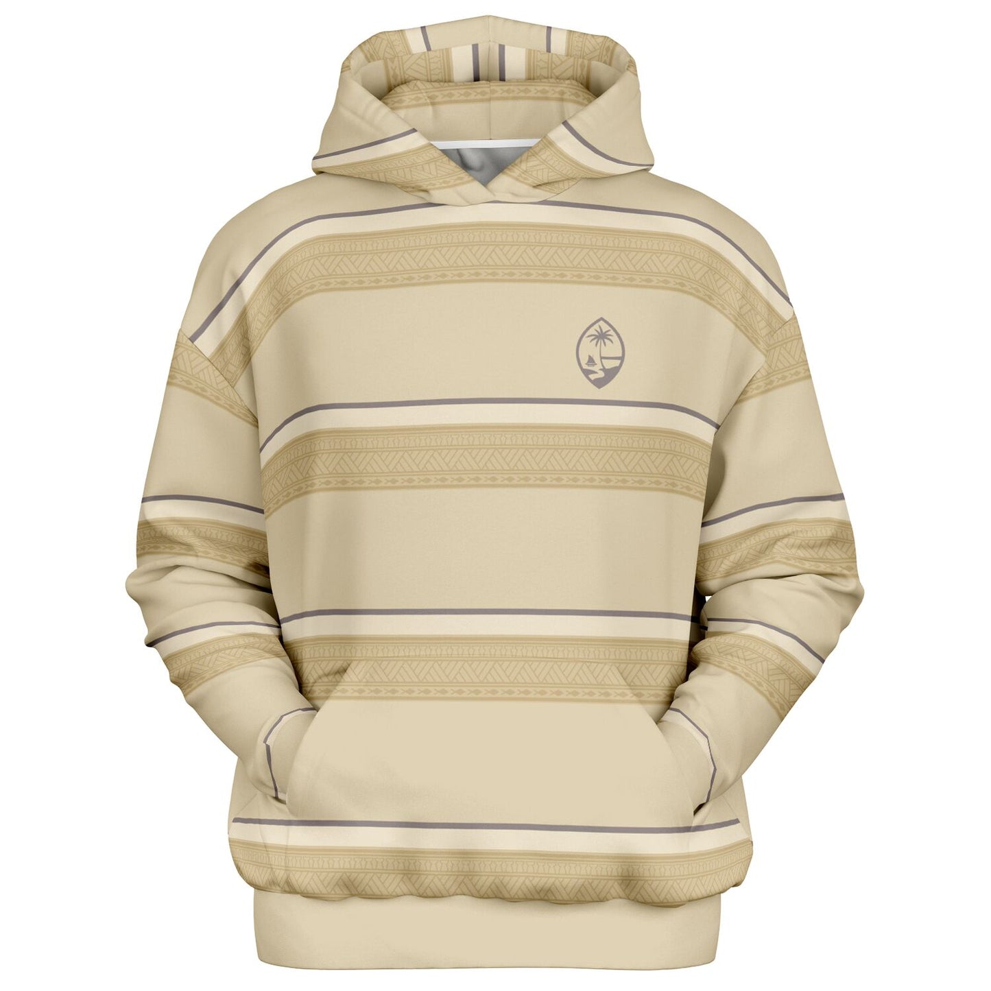 Guam Tribal Striped Khaki Unisex AOP Heavyweight Oversized Hoodie