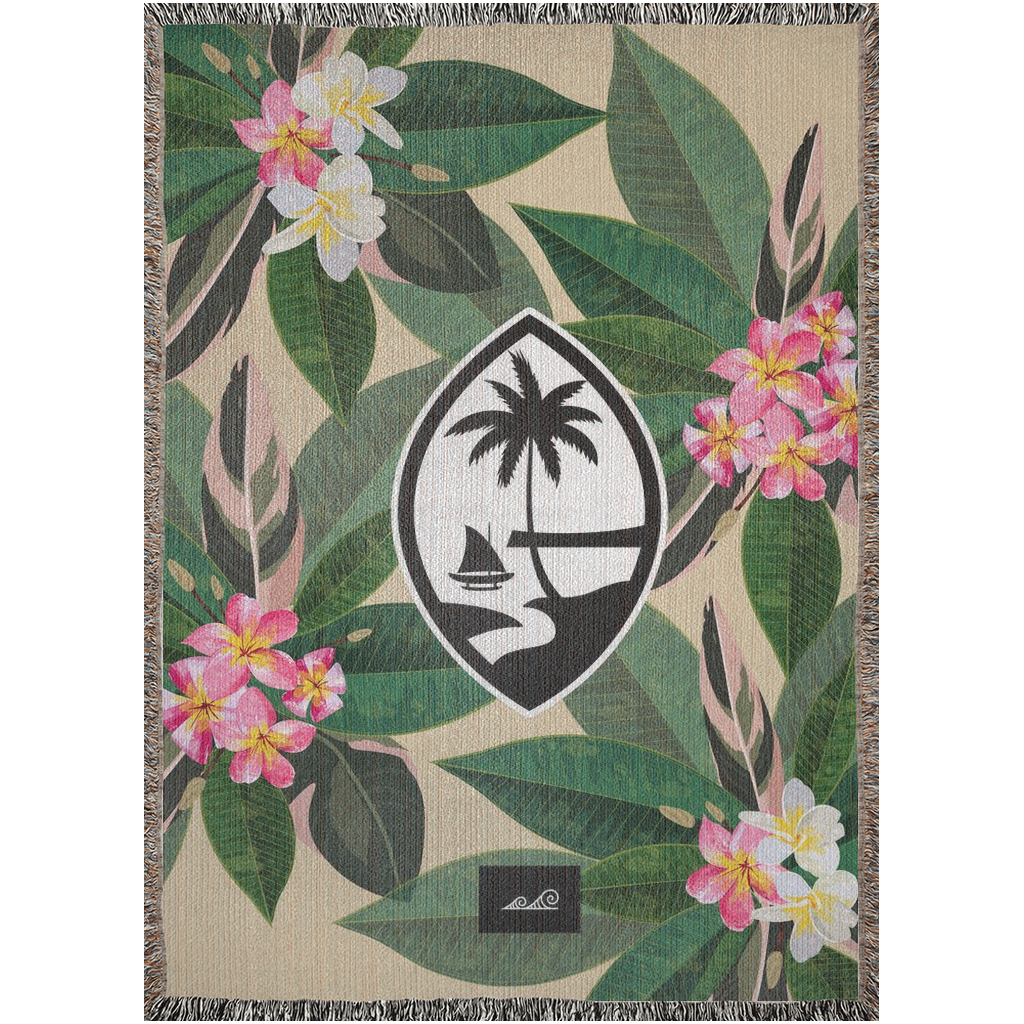 Guam Plumeria Flowers Tan Woven Blanket