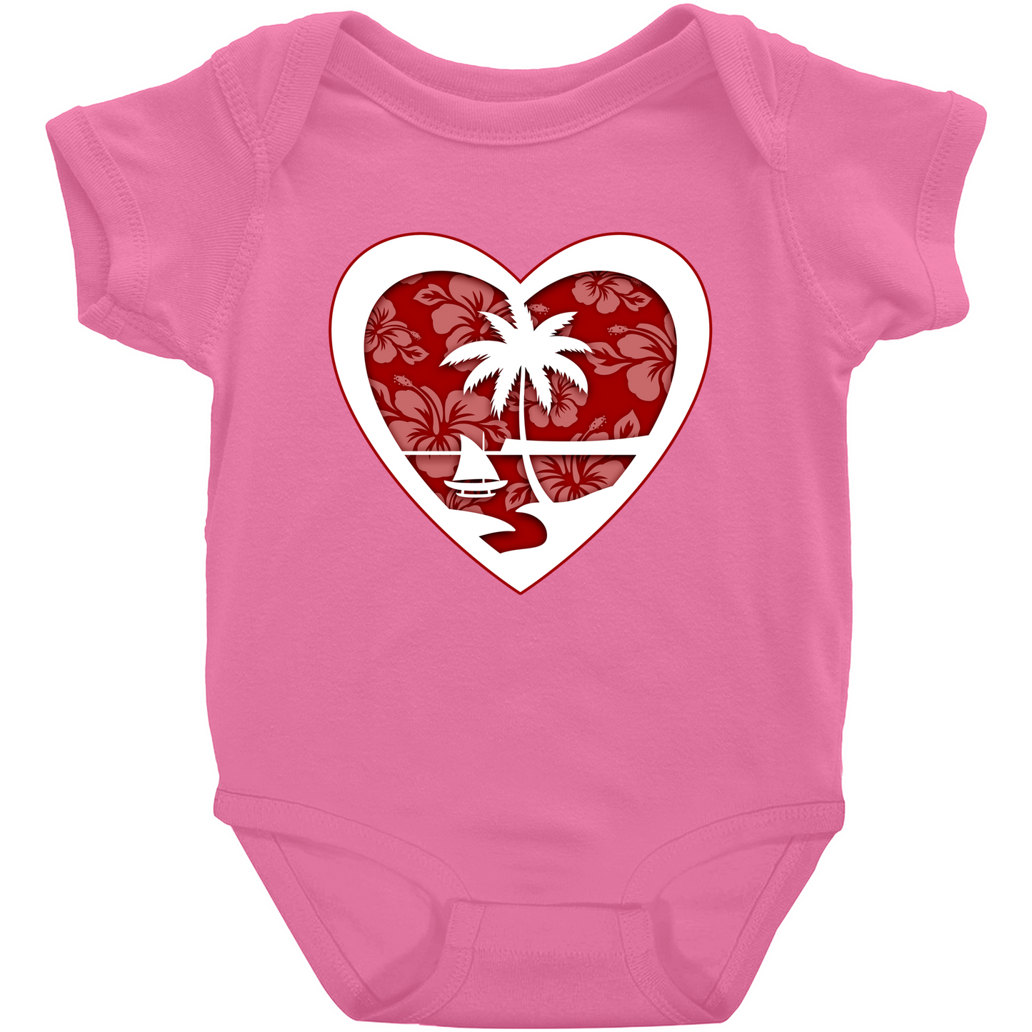 Heart Guam Hibiscus Red Baby One Piece Bodysuit