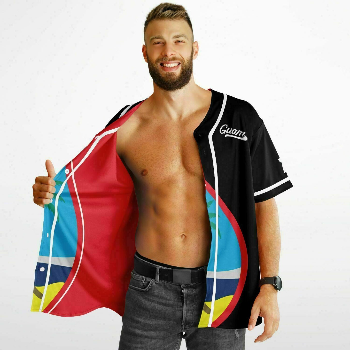 Guam Seal Red Black Reversible Baseball Jersey