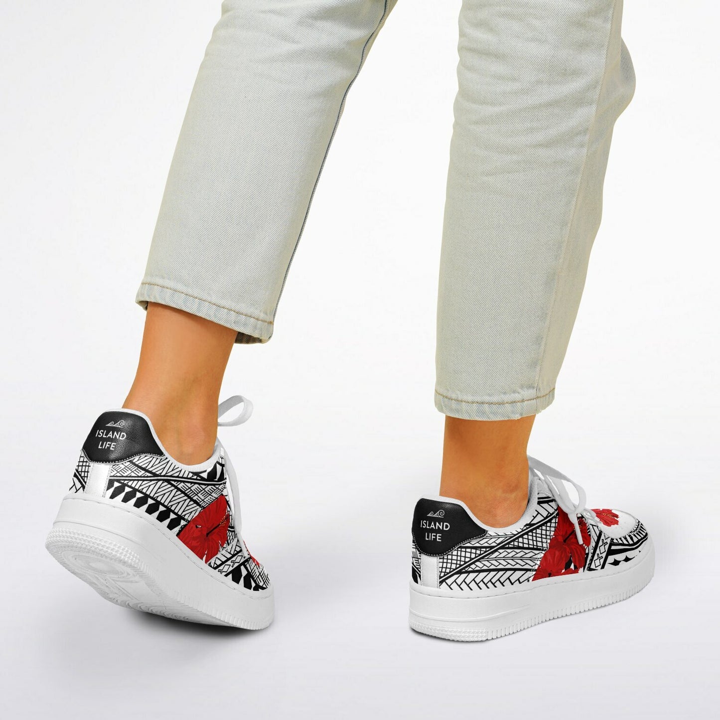 Guam Red Hibiscus Tribal White Core Low Shoes