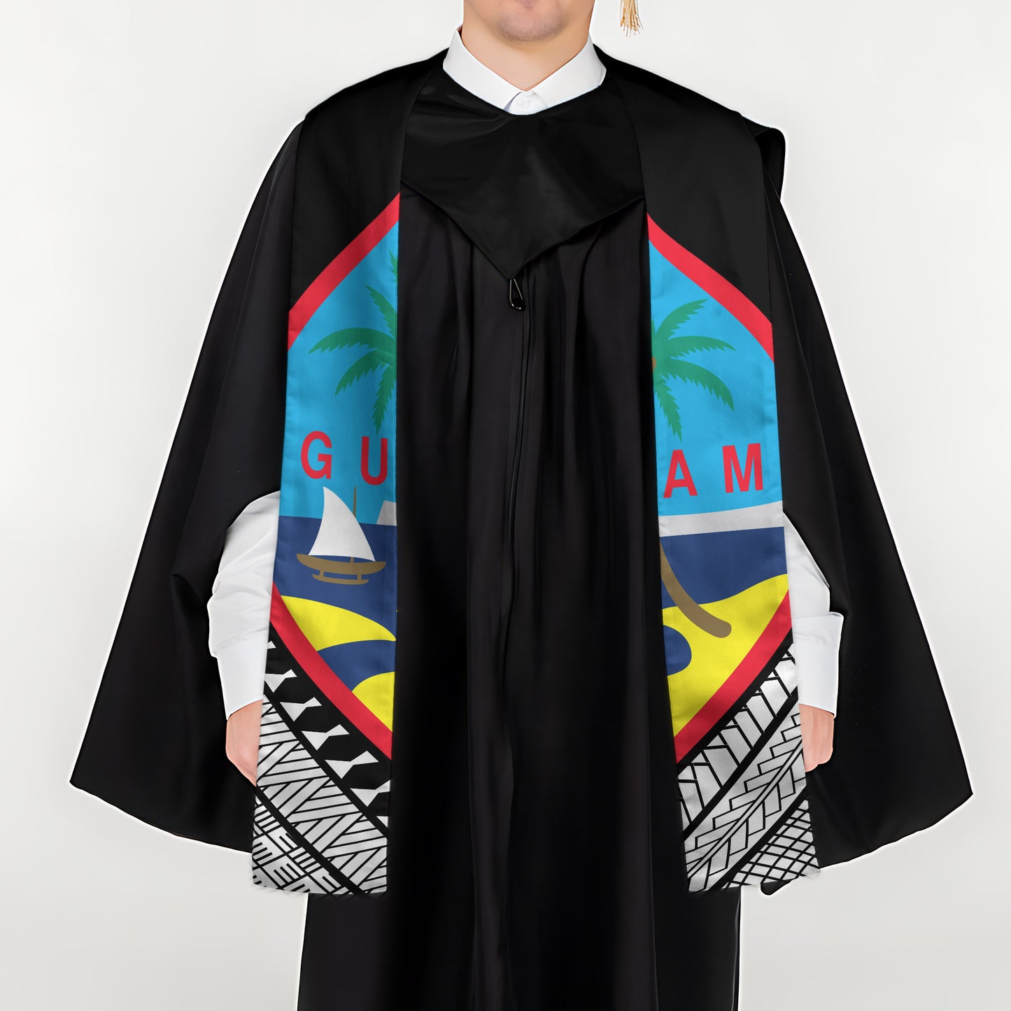Guahan Half Tribal Black Guam Graduation Stole Sash