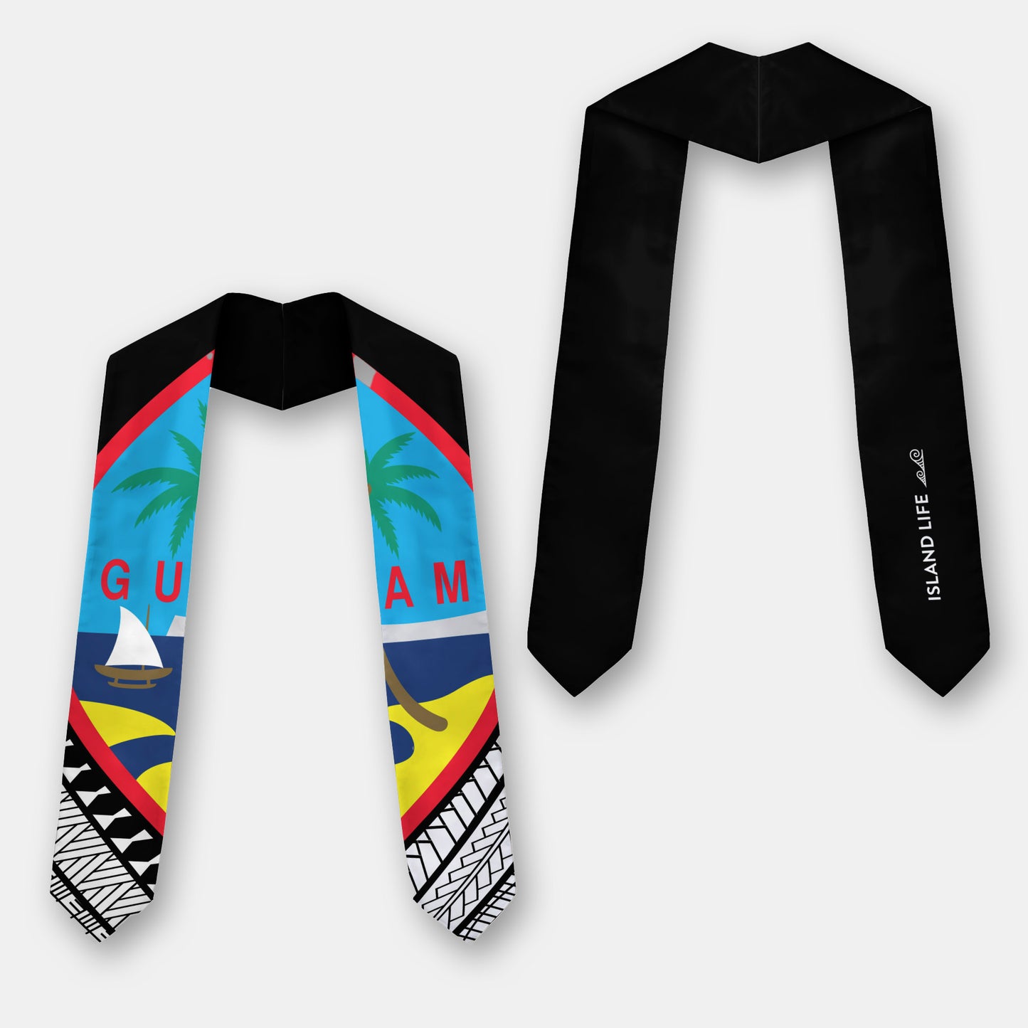 Guahan Half Tribal Black Guam Graduation Stole Sash