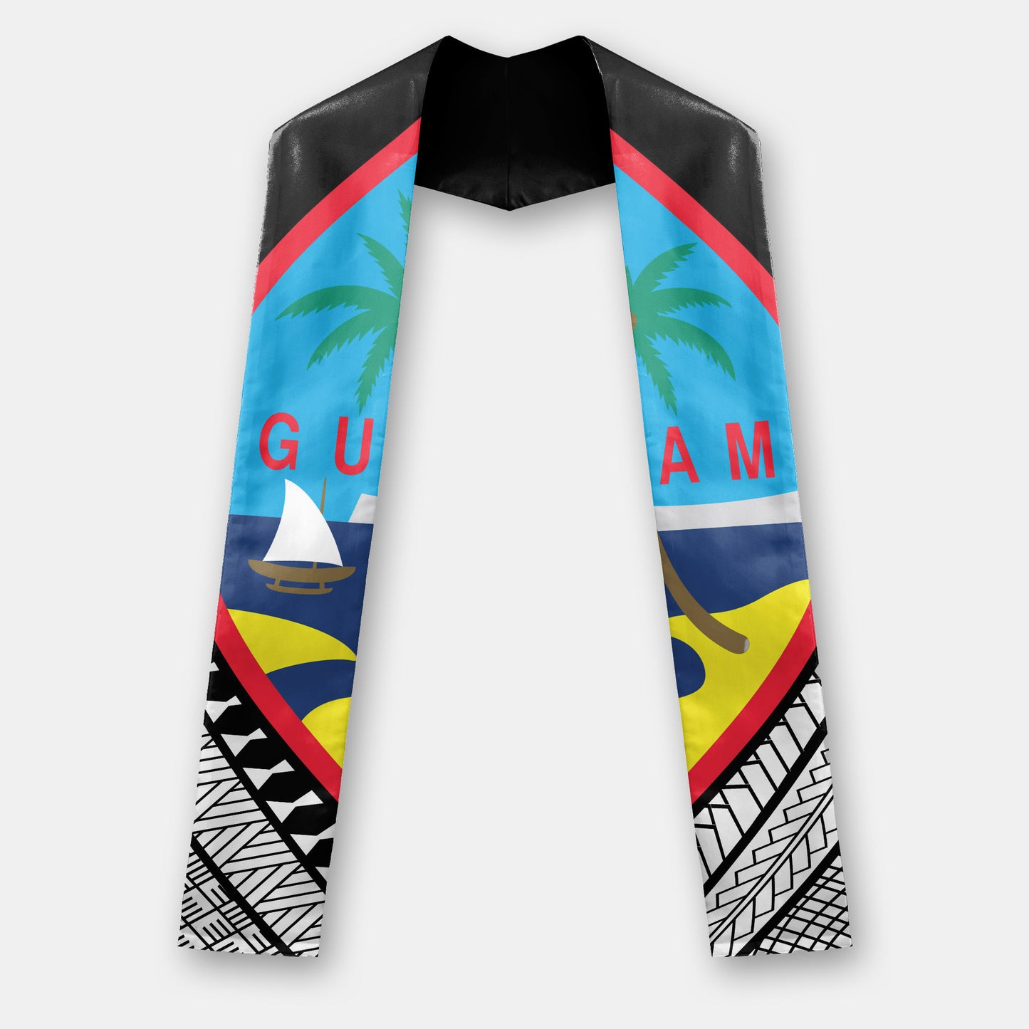 Guahan Half Tribal Black Guam Graduation Stole Sash