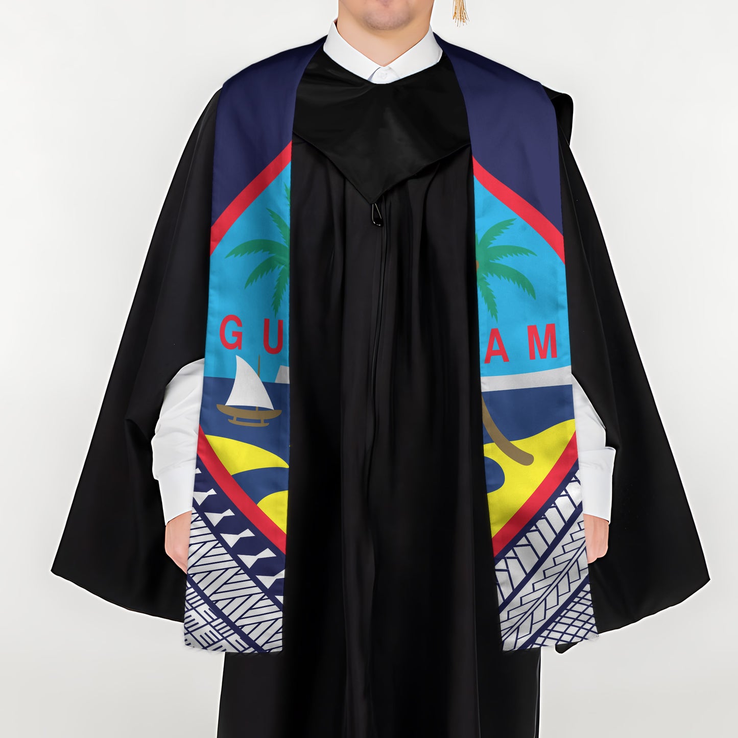 Guahan Half Tribal Blue Guam Graduation Stole Sash