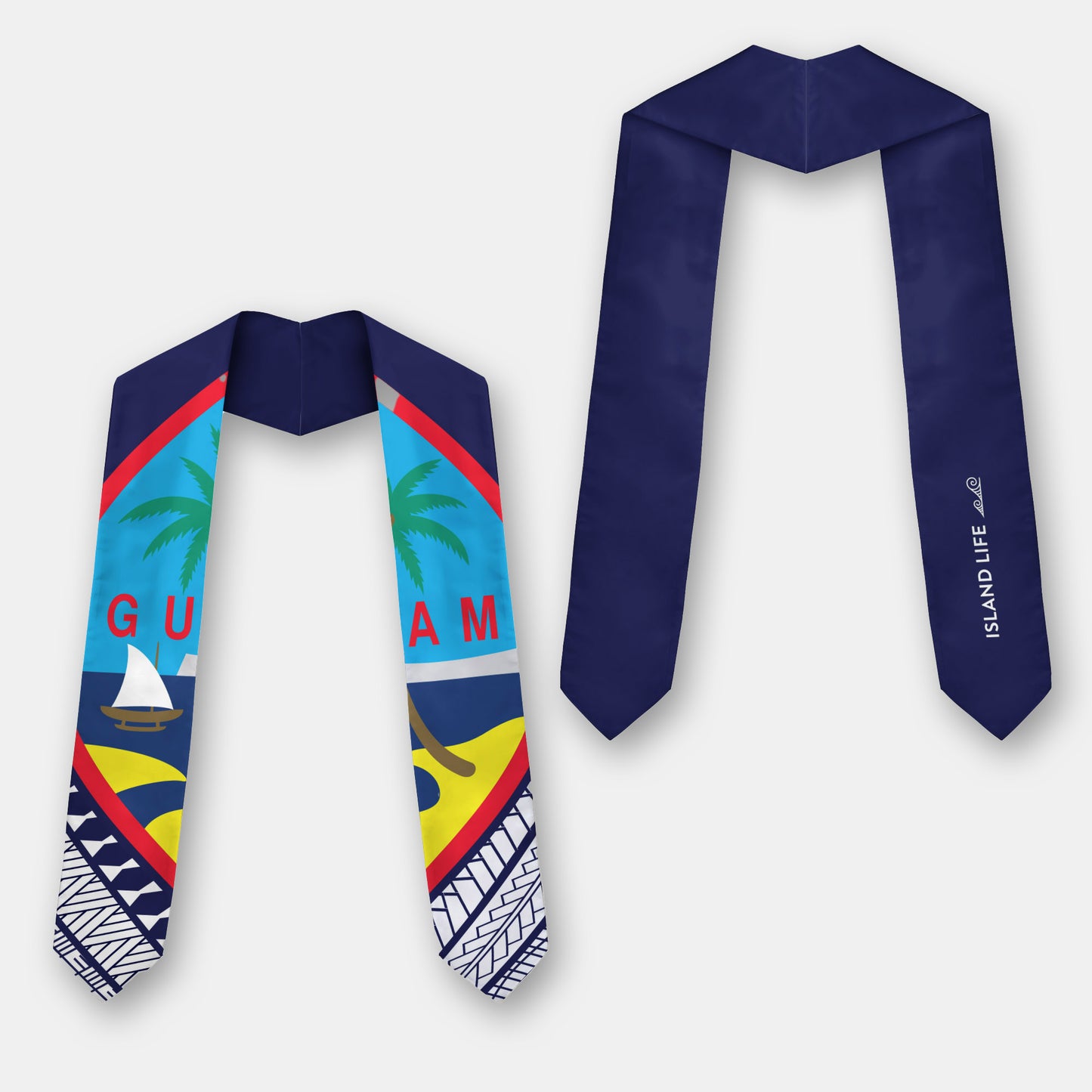 Guahan Half Tribal Blue Guam Graduation Stole Sash