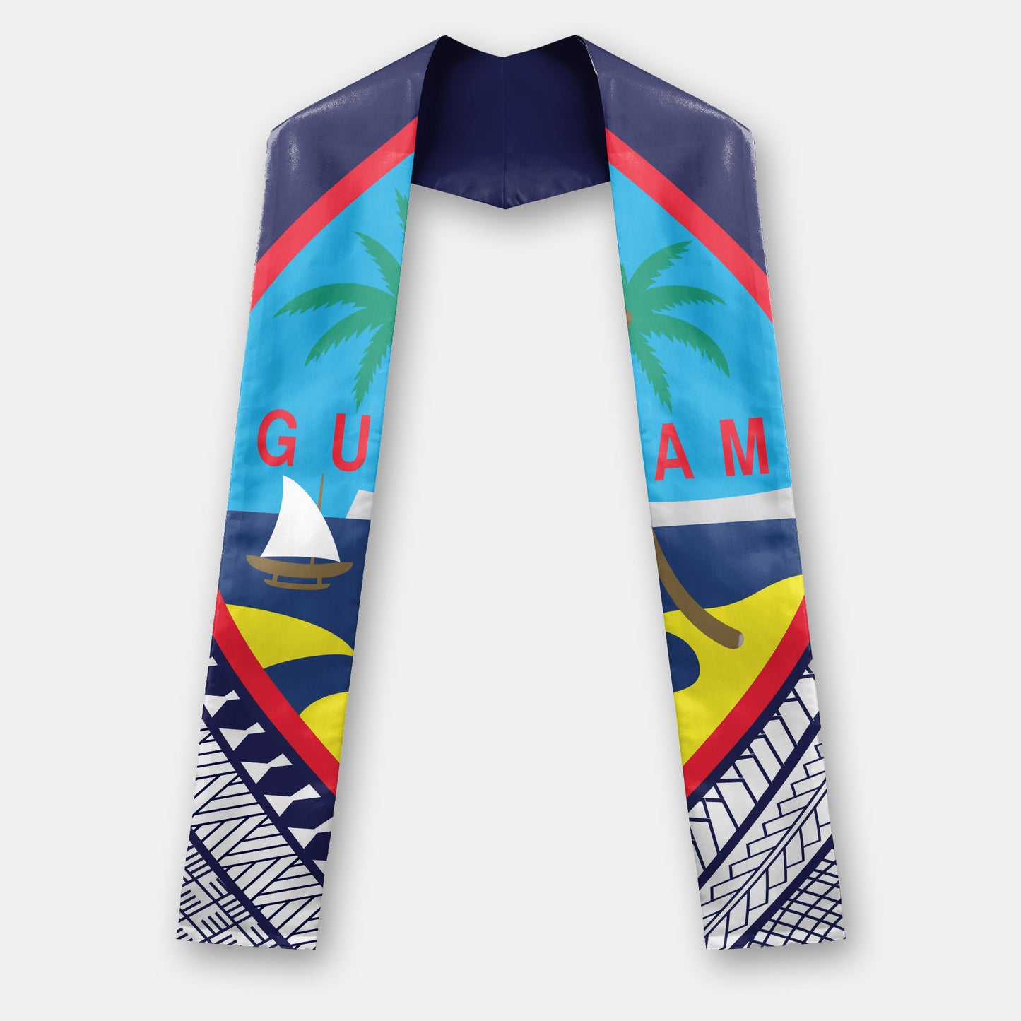 Guahan Half Tribal Blue Guam Graduation Stole Sash