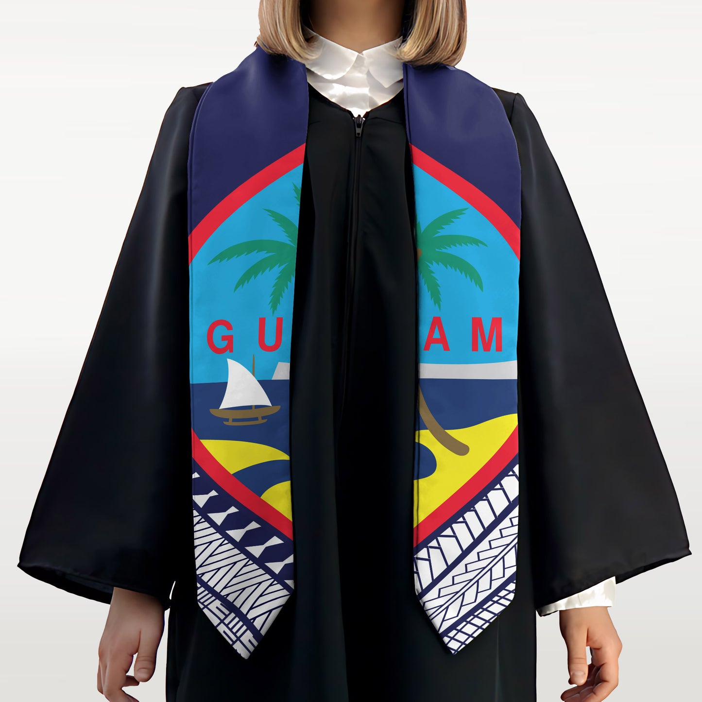 Guahan Half Tribal Blue Guam Graduation Stole Sash