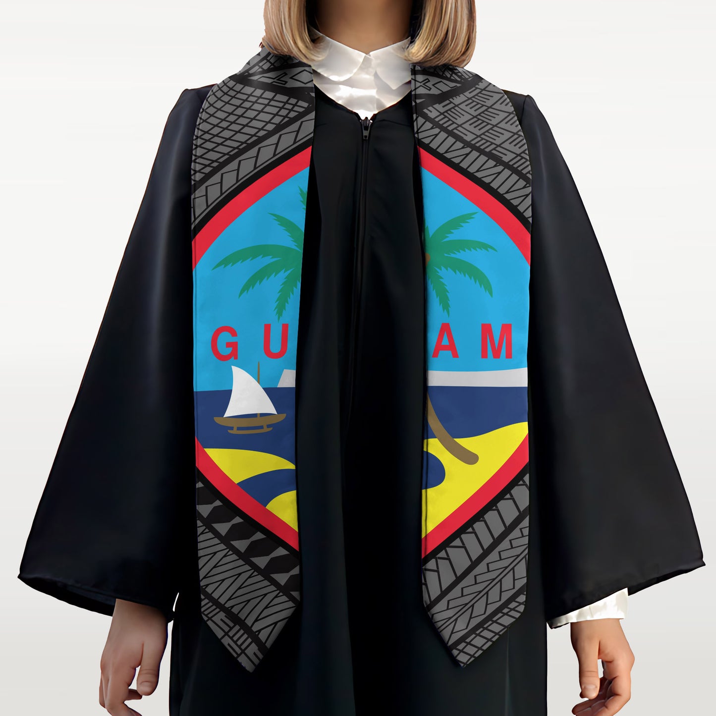 Guahan Tribal Black Guam Graduation Stole Sash