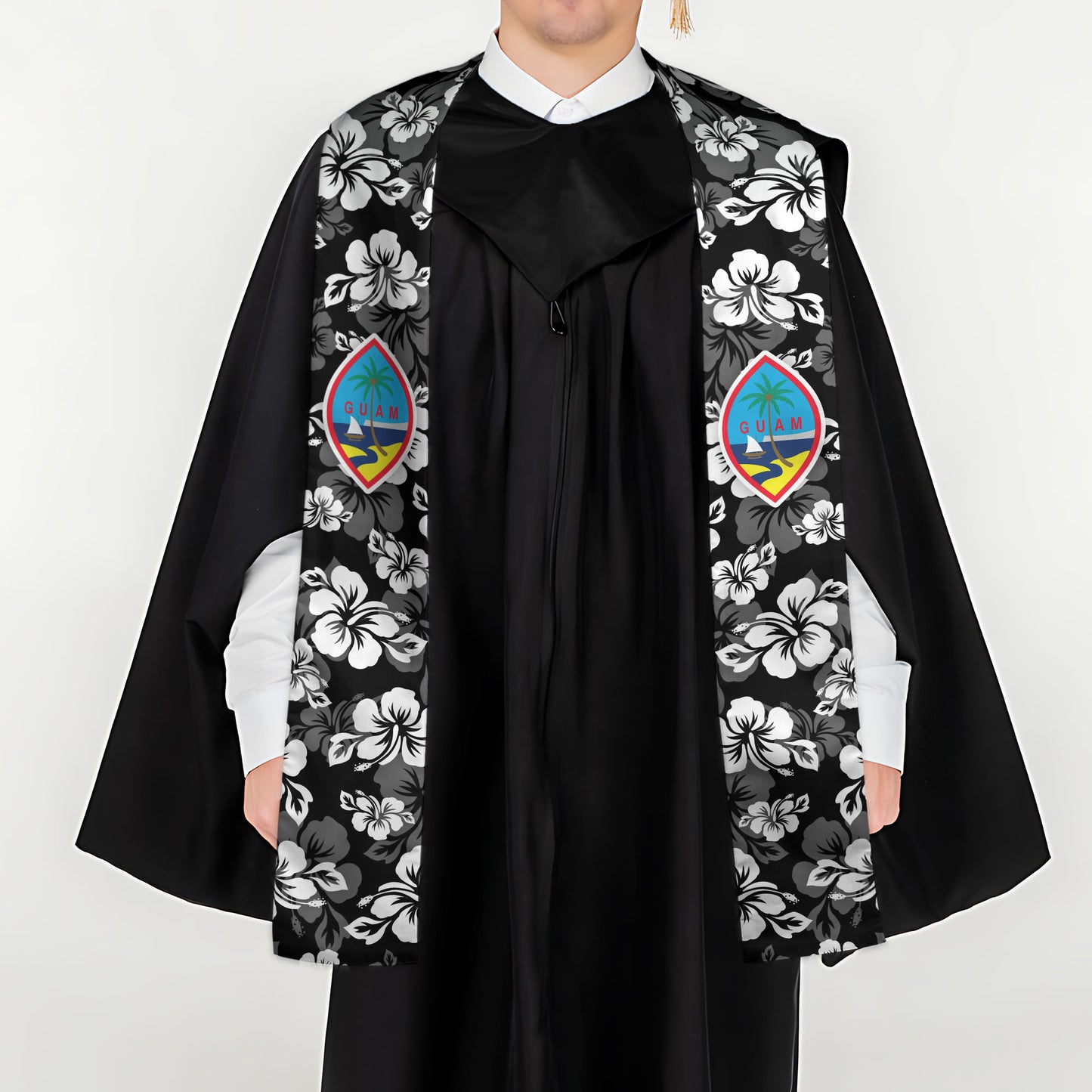 Guam Classic Hibiscus Black Graduation Stole Sash