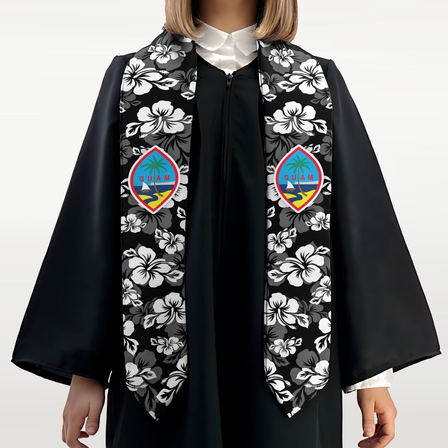 Guam Classic Hibiscus Black Graduation Stole Sash