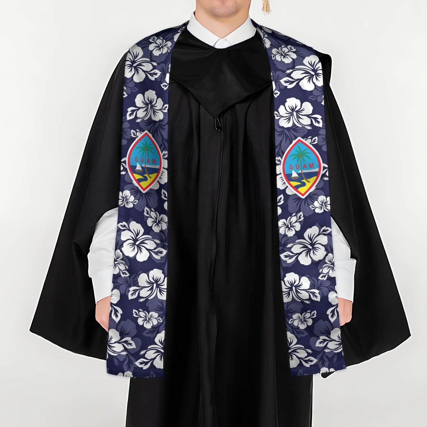 Guam Classic Hibiscus Blue Graduation Stole Sash