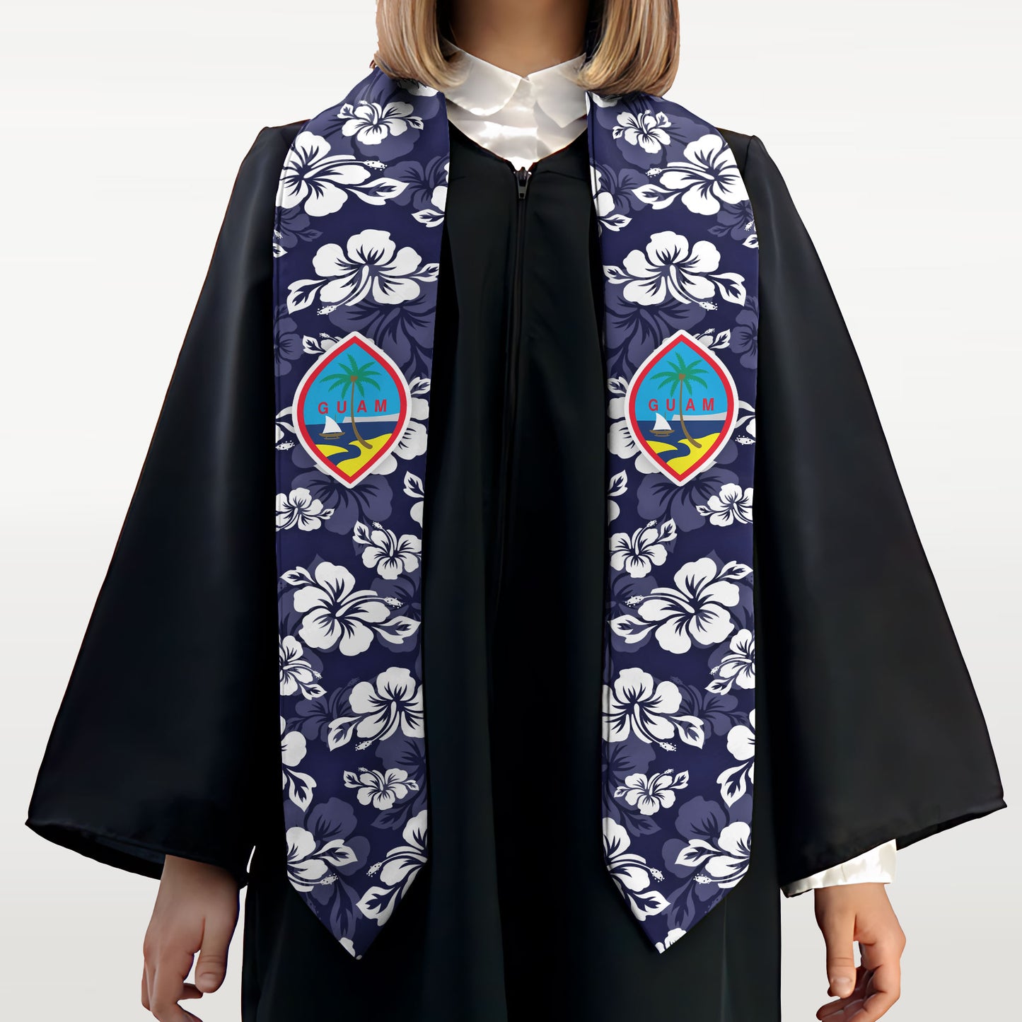 Guam Classic Hibiscus Blue Graduation Stole Sash