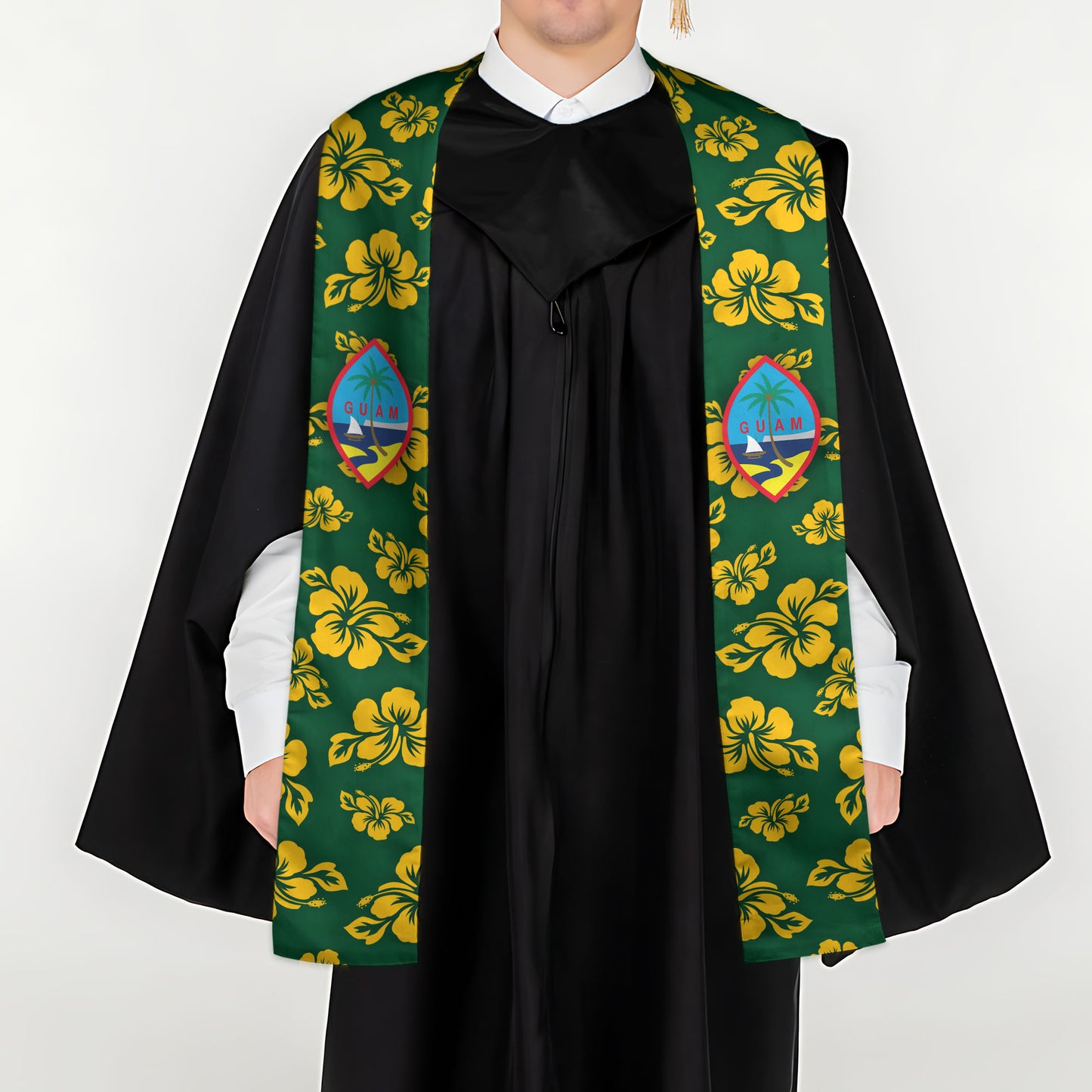 Guam Classic Hibiscus Green Gold Graduation Stole Sash