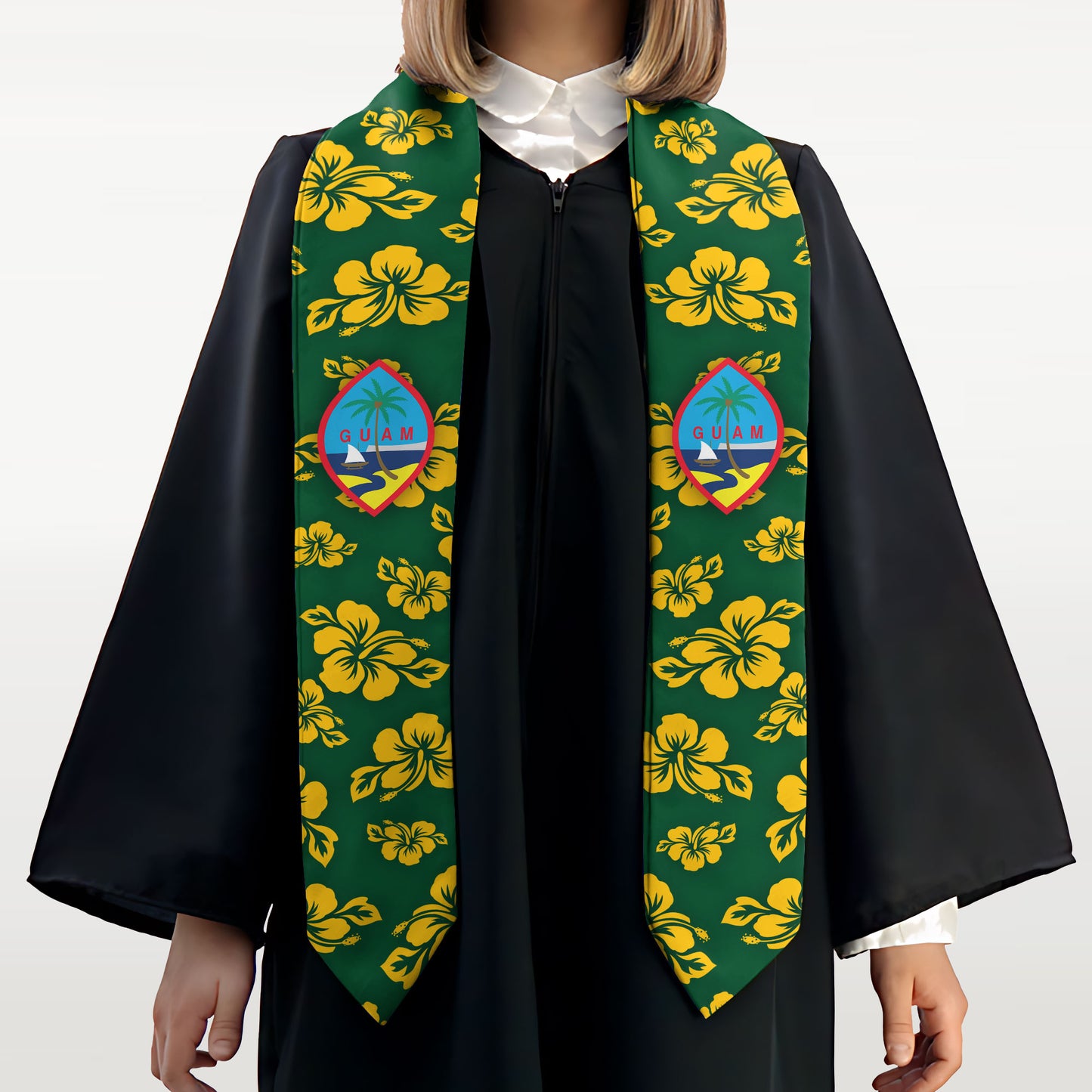 Guam Classic Hibiscus Green Gold Graduation Stole Sash
