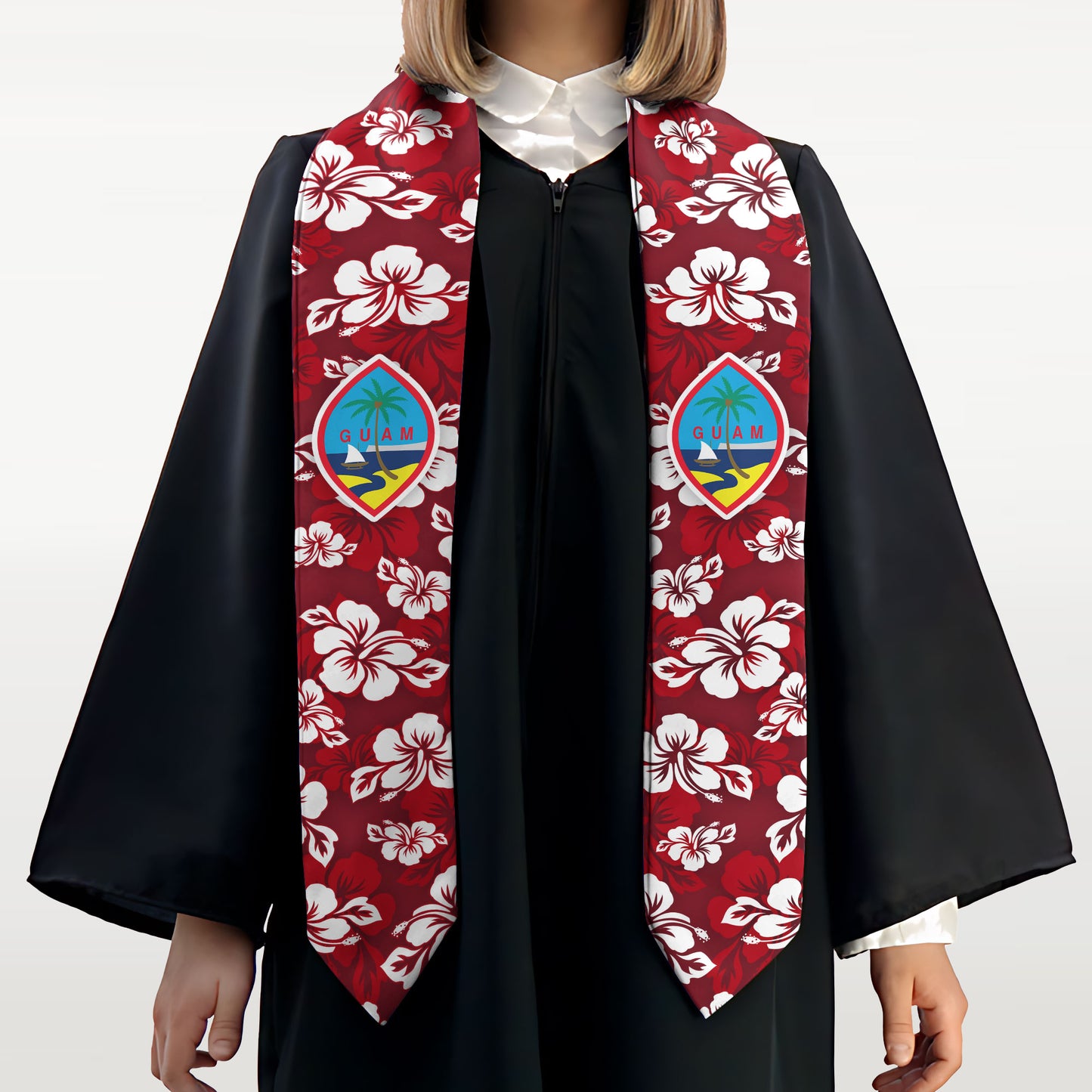 Guam Classic Hibiscus Maroon Graduation Stole Sash