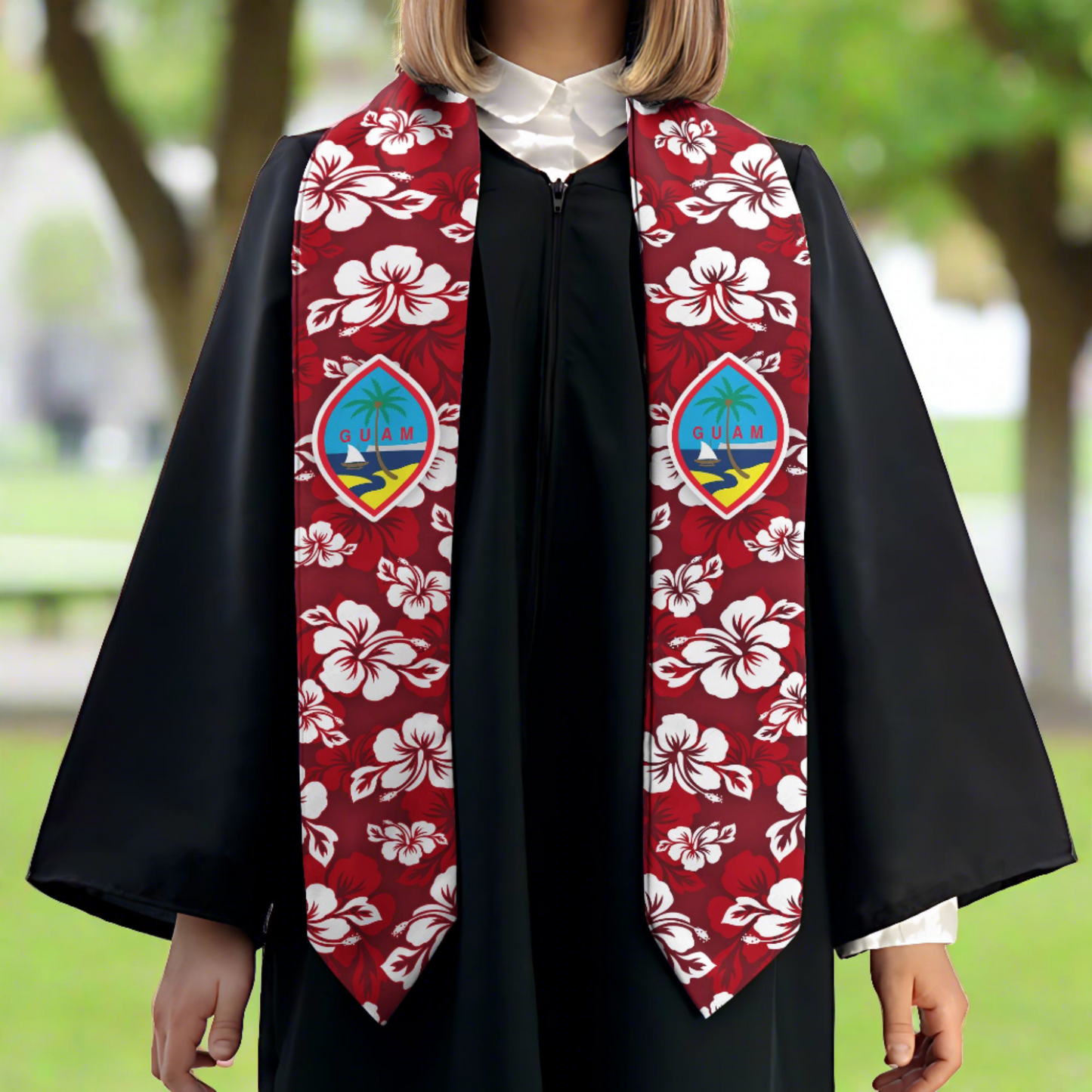 Guam Classic Hibiscus Maroon Graduation Stole Sash