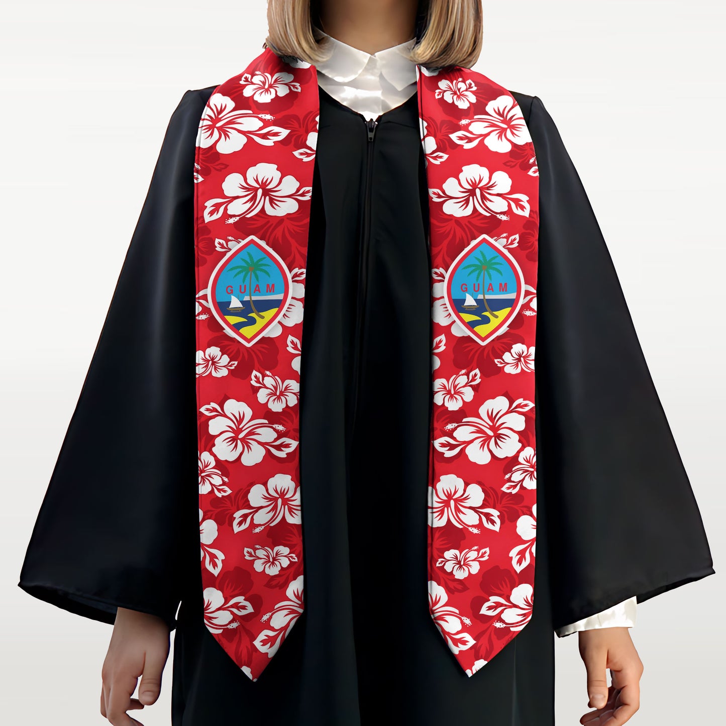 Guam Classic Hibiscus Red Graduation Stole Sash