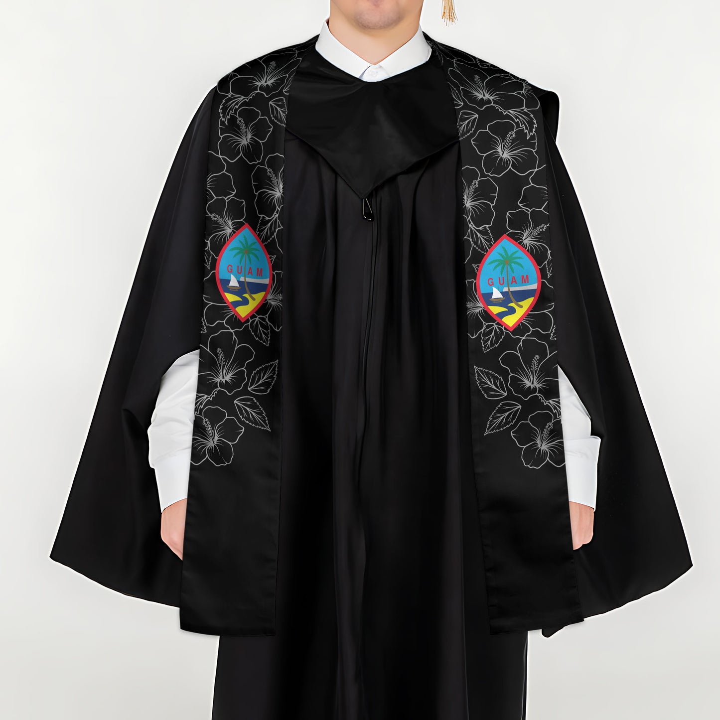 Guam Hibiscus Black Graduation Stole Sash