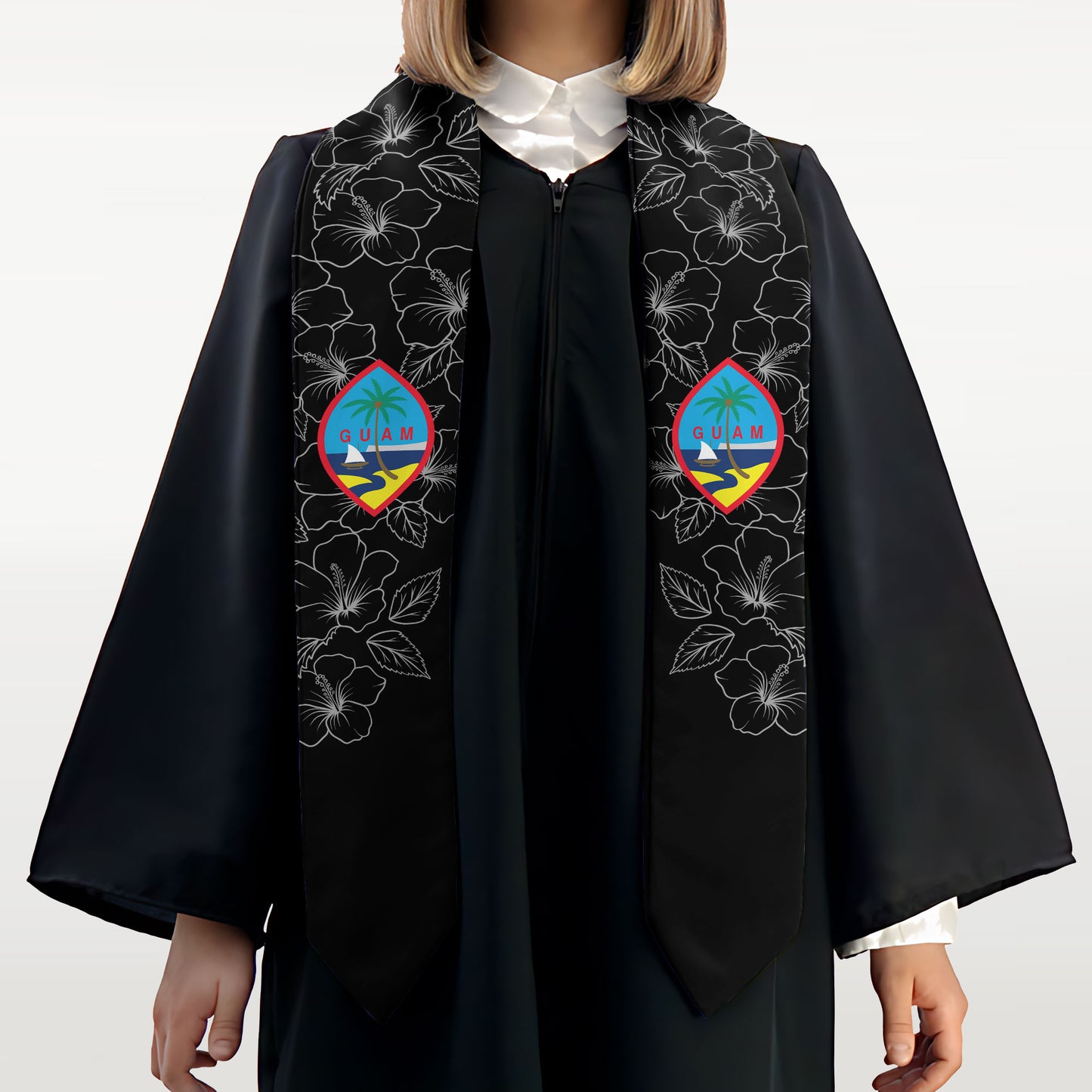 Guam Hibiscus Black Graduation Stole Sash